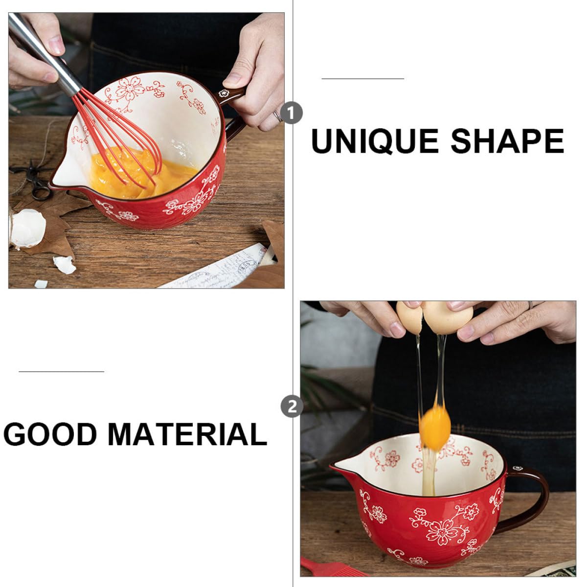 Keramik Rührschüssel mit Ausguss, 1 Stück, Rote Küchenform | Kochen und Restaurant, Leicht zu Tragen und Reinigen, Stilvolles Design
