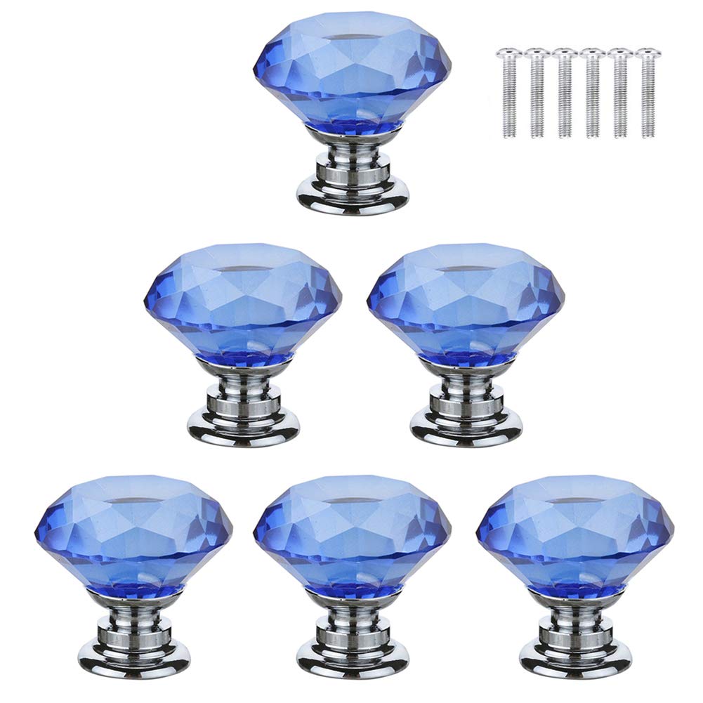 Dreneco Blue Crystals Glass Door Knobs Drawer Knobs Cupboard Knobs Drawer Handles Cupboard Handles Cabinet Pulls (30mm,6pcs)