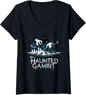 Womens the haunted gambit, halloween chess V-Neck T-Shirt