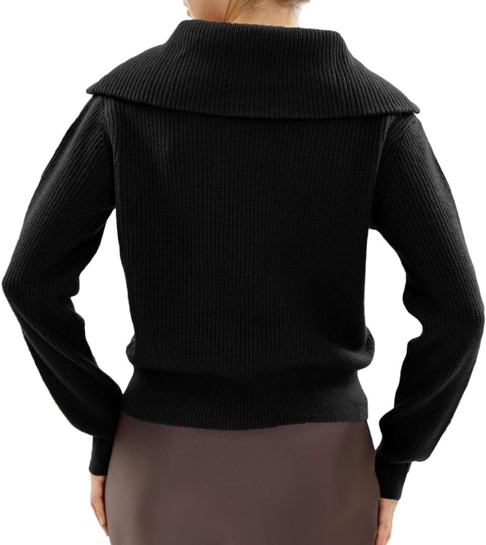 Amazhiyu Women's 100% Wool Sweater Long Sleeve Quarter Zip Pullover Winter Tops