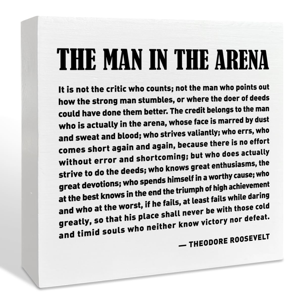 Boîte en bois The Man in The Arena pour accessoires de bureau