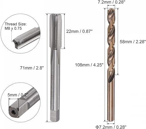 Miniatura 8 de uxcell M9 x 1.25 rosca recta flauta y 0.307 in Twist Drill Broca Set, métrico M35 cobalto alta velocidad máquina roscado herramienta de perforación