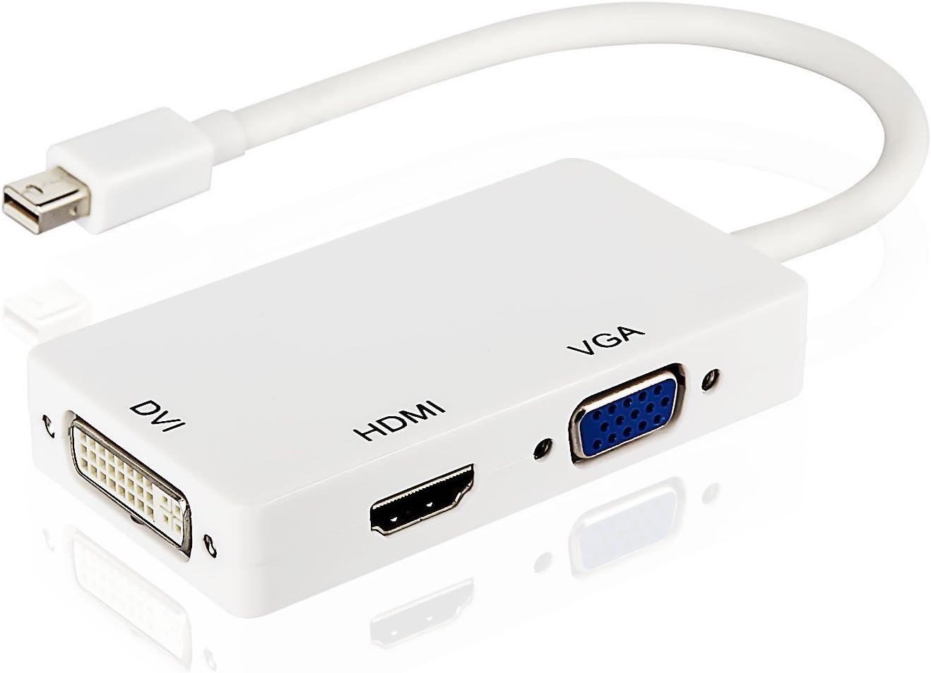 Mini DisplayPort (Thunderbolt) to DVI VGA HDMI 3 in 1 Adapter, Moniko DisplayPort Adapter for MacBook Air MacBook Pro iMac Mac Mini Microsoft Surface Pro- White