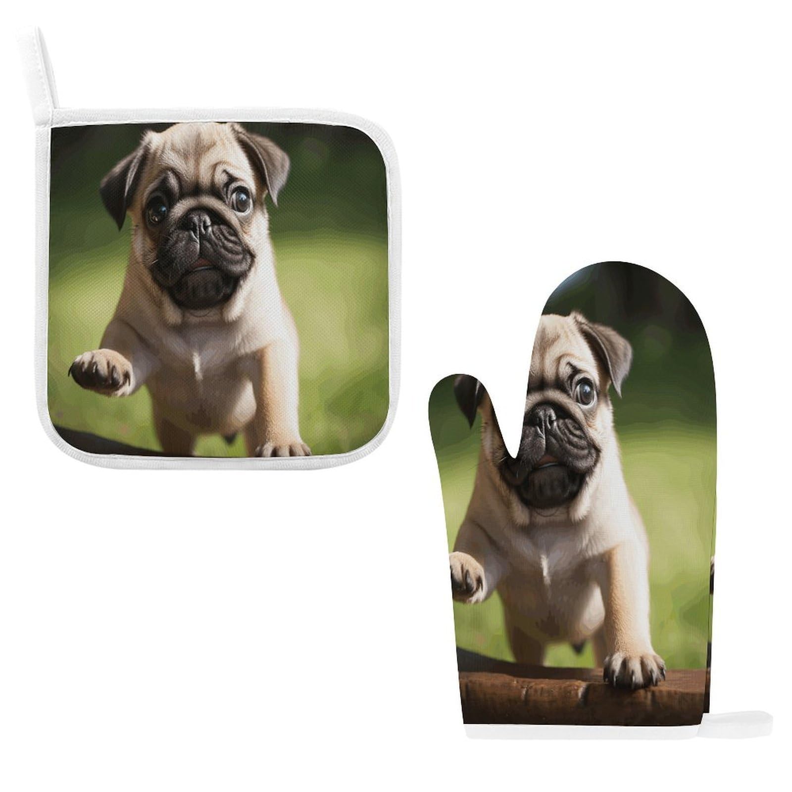 Fodpand Style Pug Puppies Oven Mitts And Pot Holders Sets