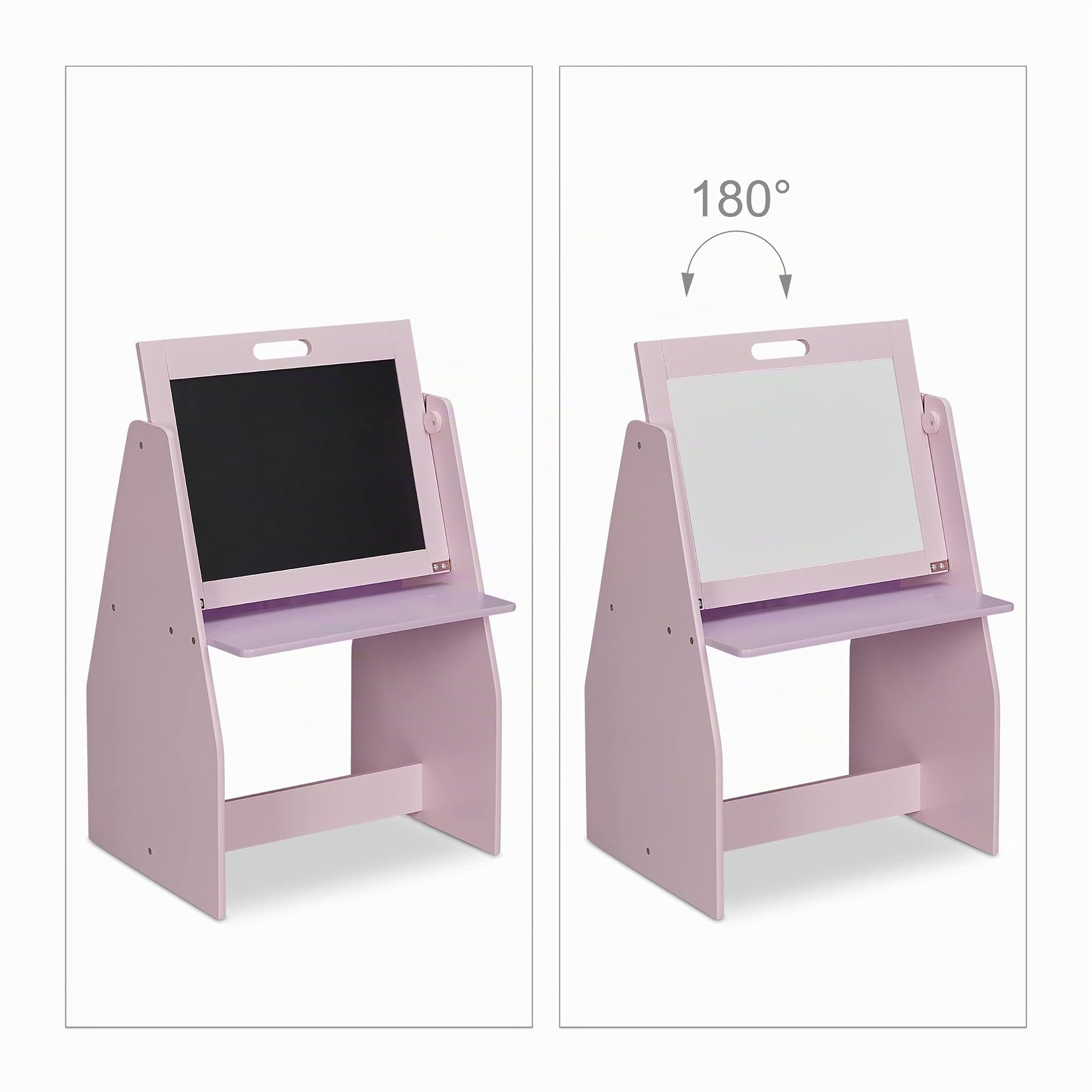 Relaxdays Scaffale per Bambini, con Lavagna, Doppio Scomparto e Sgabello, Postazione per Colorare, HLP 84x52x45 cm, Rosa