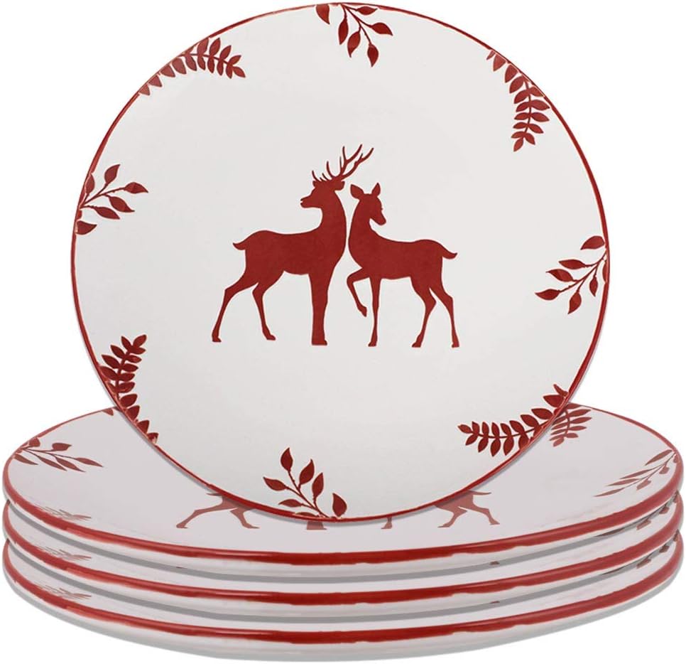 Christmas Dinner Plate Set of 4 Reindeer Stag Print Festive Tableware