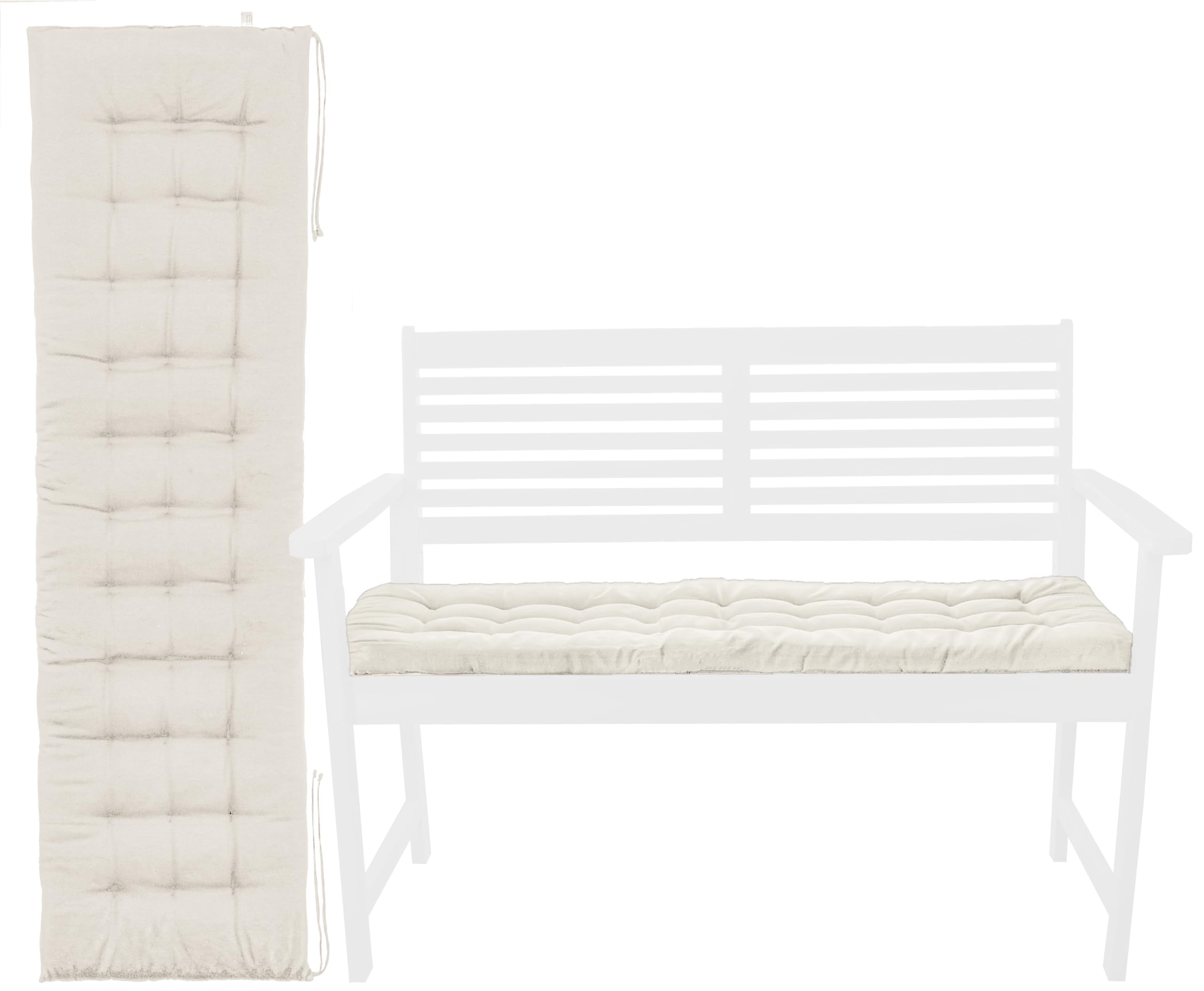 Brandsseller Cuscino per panca 140x40x4 cm – Per panca da giardino e panca da pranzo – Idrorepellente, facile da pulire e morbido e imbottito – Uso interno & esterno – Bianco