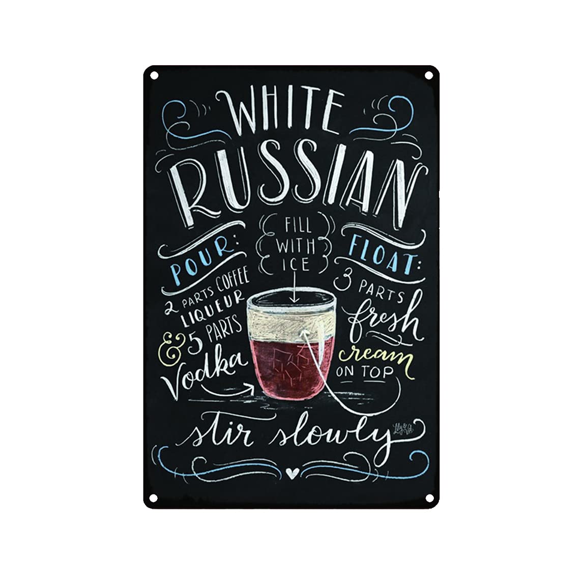 HOUVSSEN TREEPERI Cocktail Tin Sign, Cocktail Metal Tin Sign Wall Decor Bar Chalkboard Drawing Style Iron Painting Decoration 12 x 8 Inch