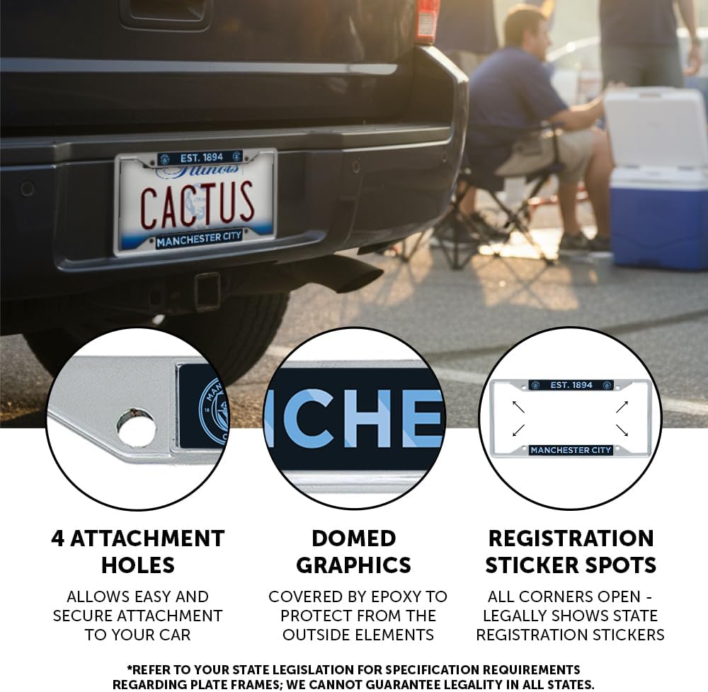 Desert Cactus Manchester City Car Accessories Man City MCFC Football Soccer Metal License Plate Frame and Tag Holder for Front or Rear of Car (Style 3)