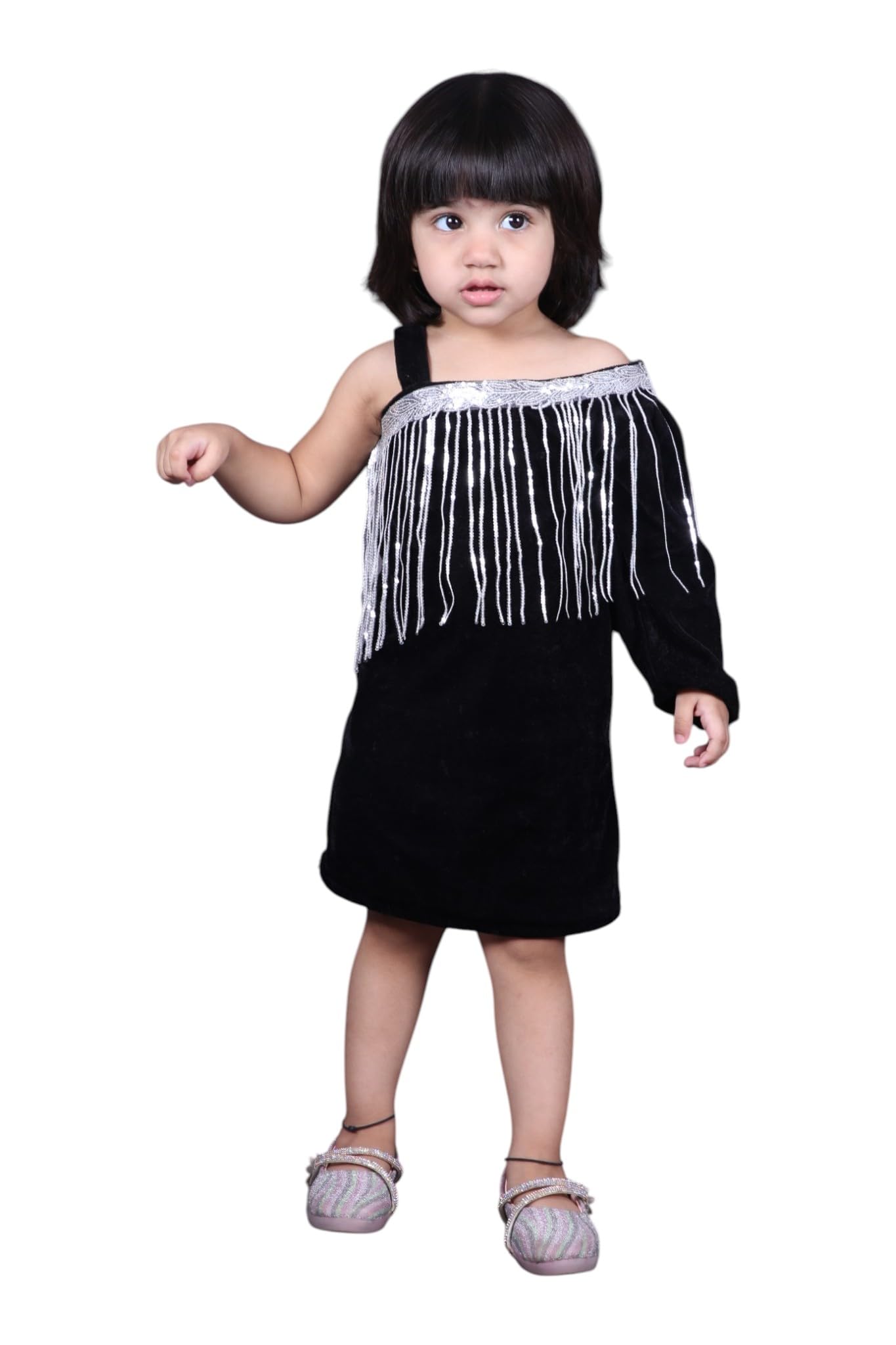 buy "Black Fringe Dress for Toddler Girls With Footwear Included"-image-12