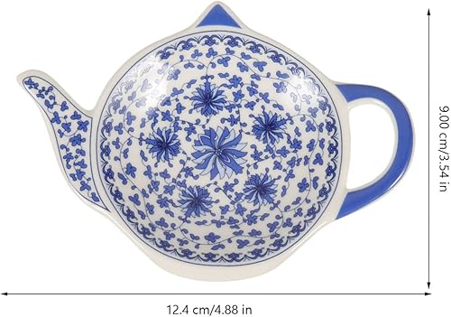 Miniatura 7 de Ipetboom Plato de salsa de soja, 4 unidades, portavasos, bolsa de té, porcelana azul y blanca, soporte para bolsa de té de cerámica, plato de