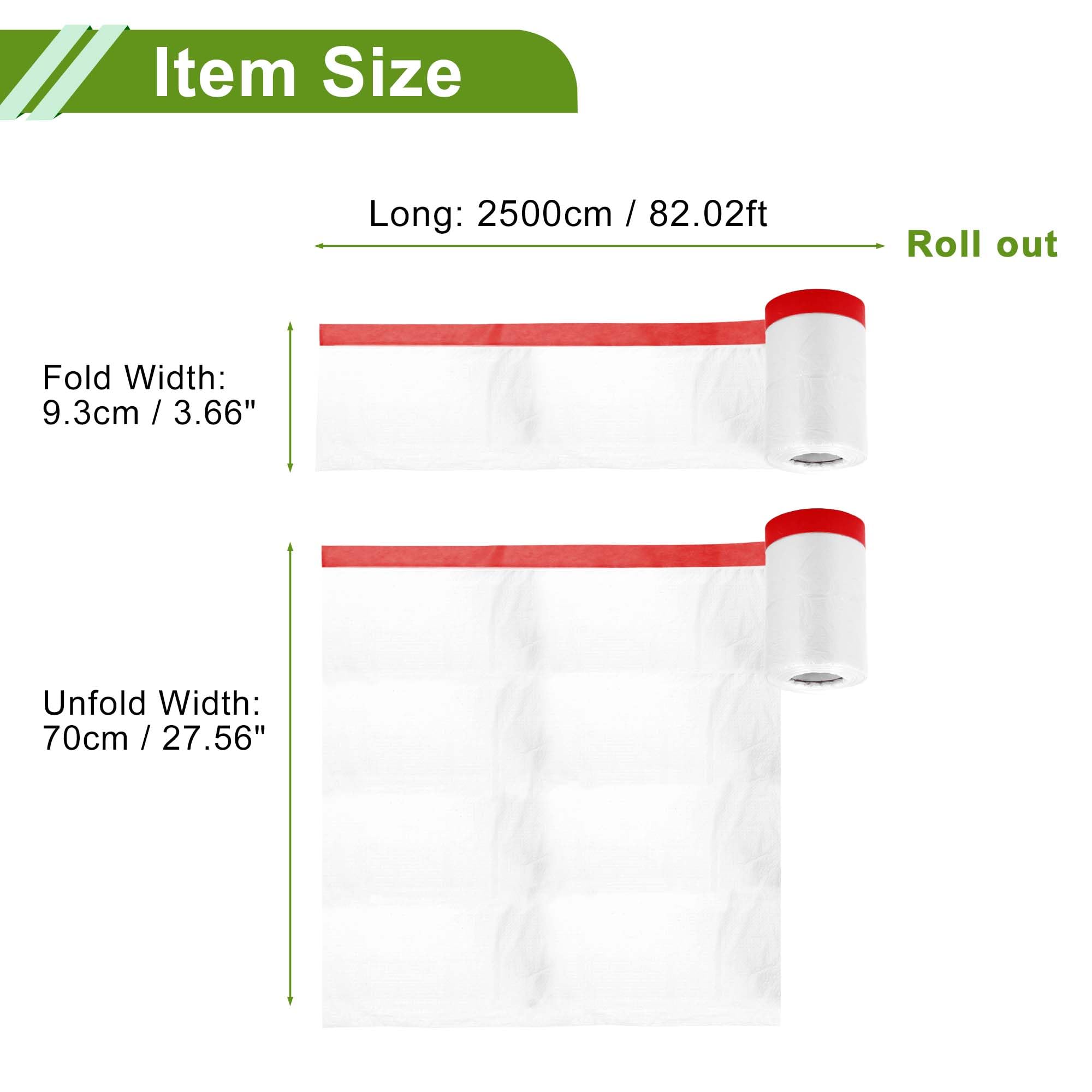 HOPESPANNER Pre-Taped Masking Film Plastic Cover PE Film Masking Paper 1 Pc 2000x70cm / 65.62ftx27.56" White Red - Image 4