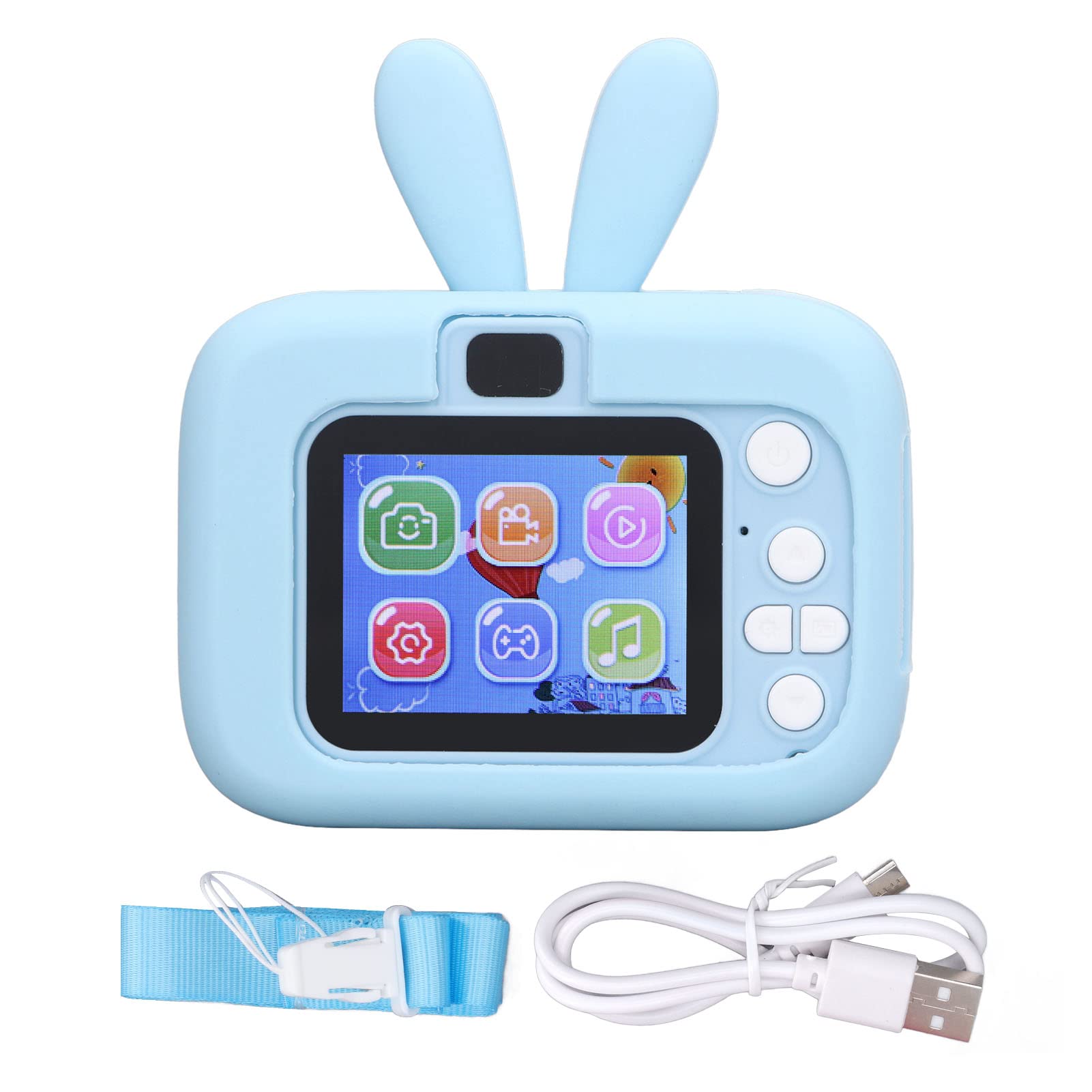 Kikumi Macchina Fotografica Digitale per Bambini 20MP Giocattolo Selfie per Bambini di Compleanno di Natale per Bambini Forma di Coniglio 2 Pollici (Blu)