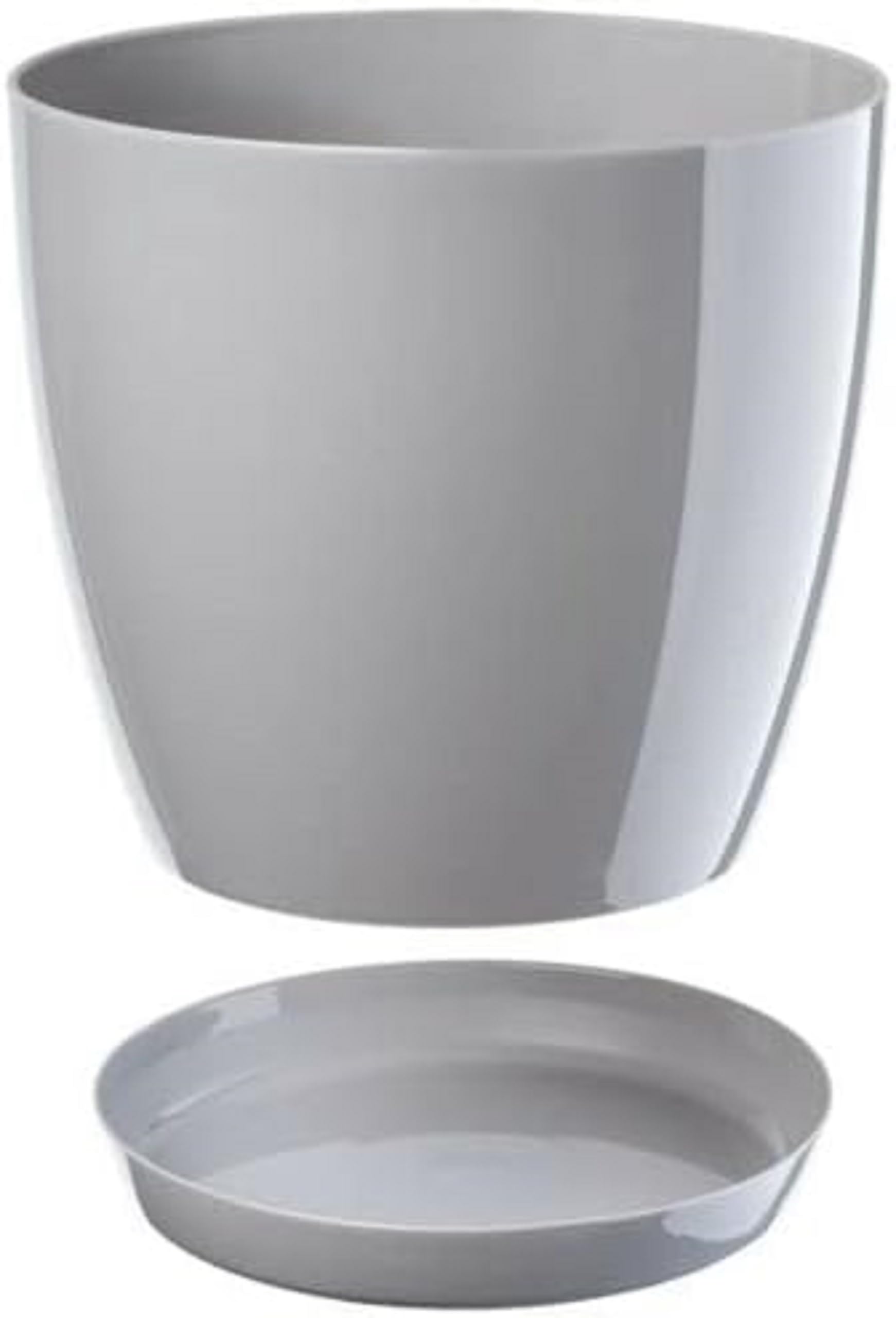 B2C Plant Pot Flower 20 Colours 9 sizes Gloss Plastic Plant Pots Planter Saucer Tray Deco (18 cm/ 7.1 inch, Grey)