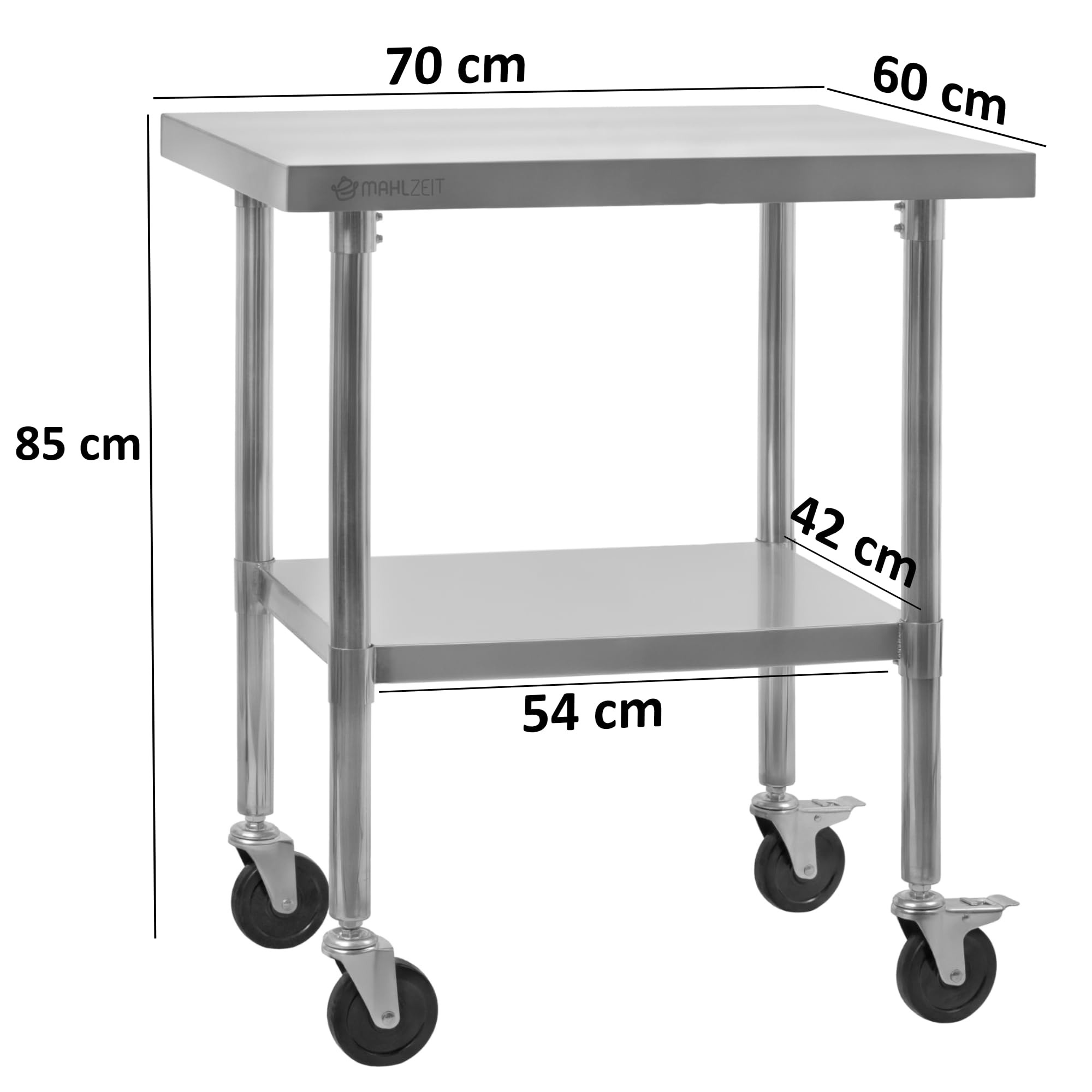 Mahlzeit Tavolo in Acciaio Inox da Lavoro per Cucina e Ristorazione, Preparazione Professionale (70 x 60 x