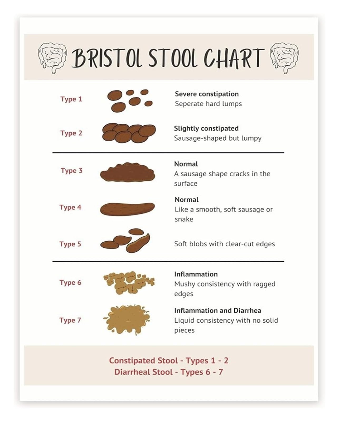 FNYUVNFAF Bristol Stool Scale Poster Bowel Movement Consistency Chart Digestive Health Guide for Patient Education Framed,12x18inch(30x45cm)