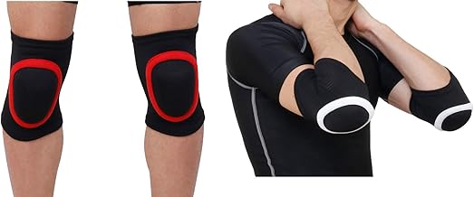 WMX Dancing/Skating/Cycling/Guard Protector Knee & Elbow Pads in Moulded Shape (Kids, RED & WHITE COMBO)