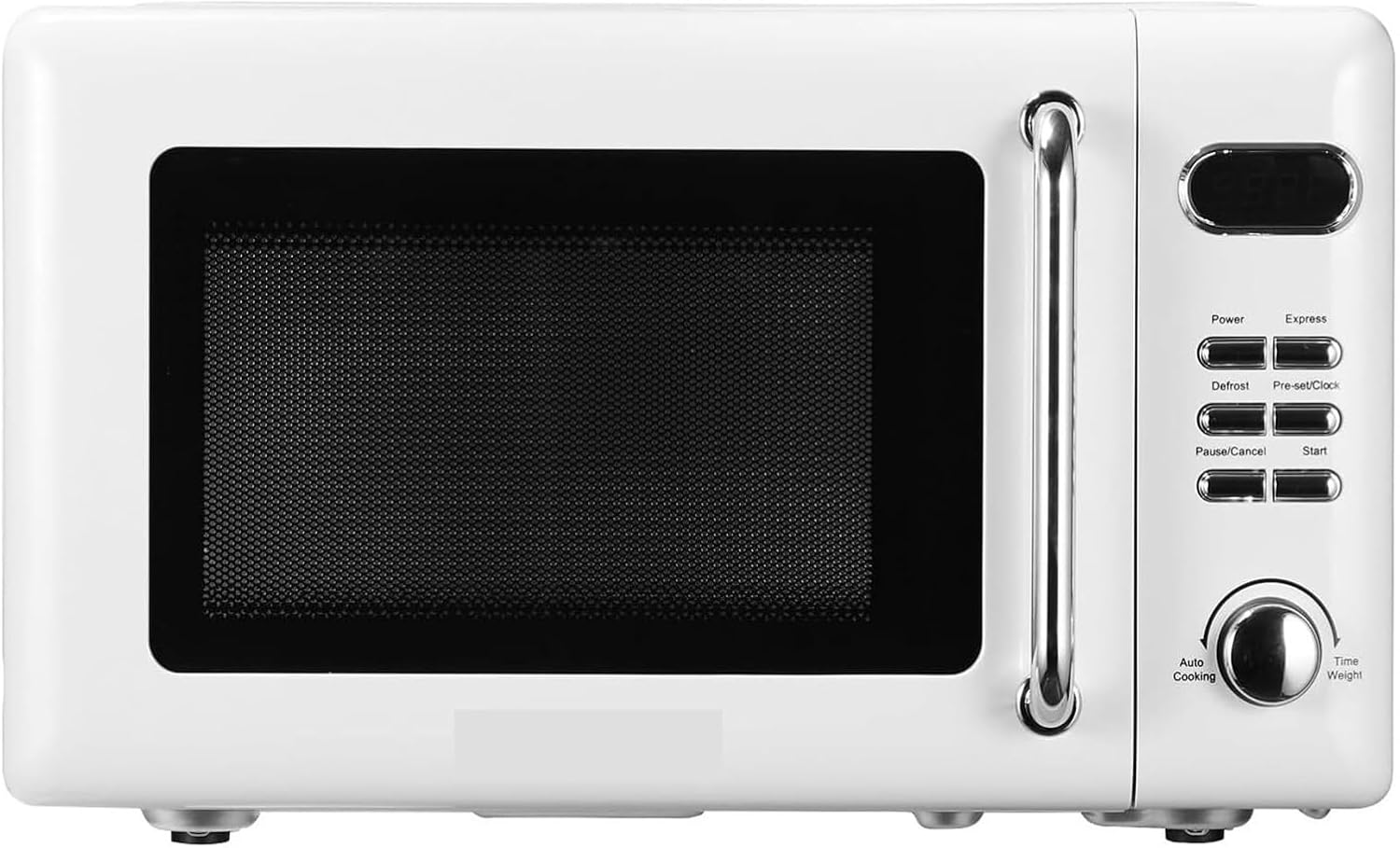 Compact Countertop Microwave Oven With Button Control, LED Display, 700W Power, Auto Menus, Glass Turntable & Child Lock