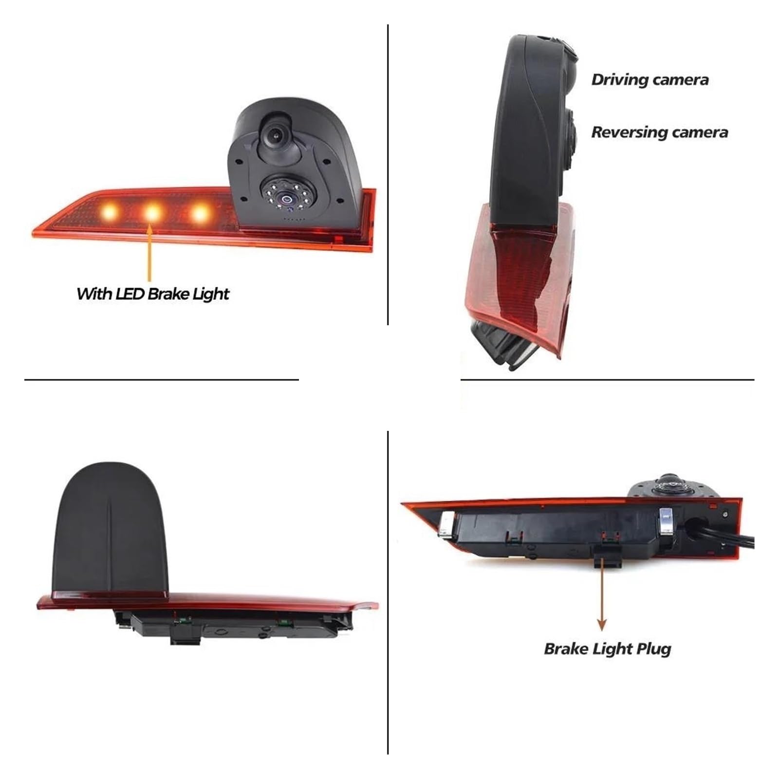 Kamera cofania z dwoma obiektywami z wbudowanym światłem stop, kompatybilna z modelami Transit i Custom (wersja LED) od 2016 do dzisiaj.