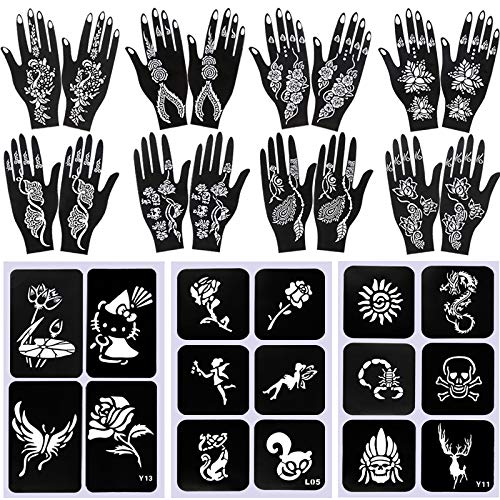 HNYYZL 19 Sheets Temporary Tattoos Stencils and Henna Tattoo Stencil Templates Indian Arabian Self Adhesive Tattoo Sticker, for Adults Kids Teenager