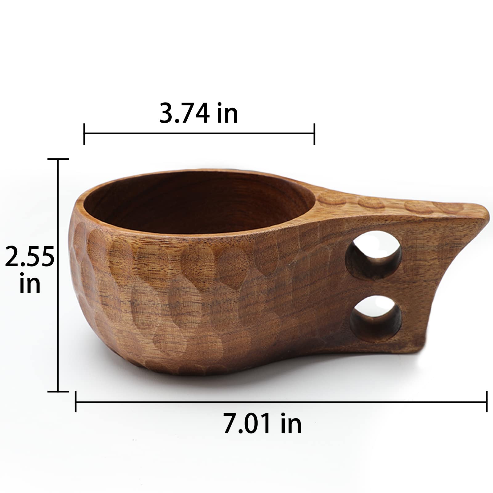 Kuksa Drewniany kubek kempingowy drewniany kubek Kuska kubki do kawy, tradycyjny nordycki design, ze smyczą i karabińczykiem, lekki, trwały, idealny towarzysz na kemping, żerowanie lub ogrodnictwo - 355 ml