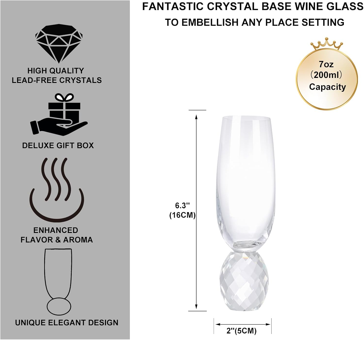 Glass Stemless Champagne Flutes with Crystal Base, 1Pack 7oz Lead-free Reusable Champagne Glasses, Prosecco Glasses, Mimosa Glasses, Gift for Birthday, Wedding, Valentine's Day - Image 6