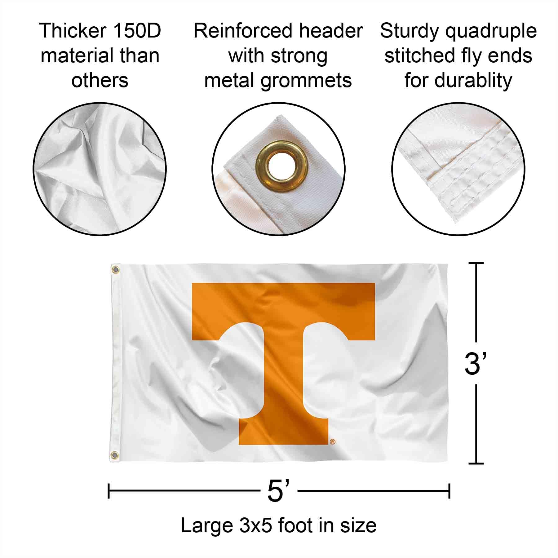 Tennessee Vols University Large White College Flag