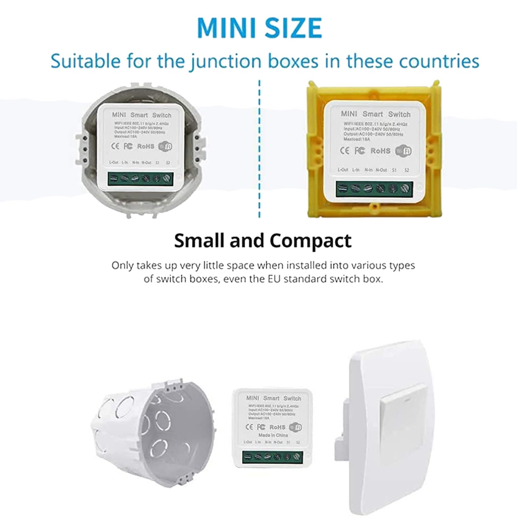ISTOVO 8X Mini Interruptor de Relé WiFi Inteligente, Módulo de Interruptor de Luz con Temporizador de Bricolaje Aplicación Smart Life/Tuya, Control Remoto Inalámbrico