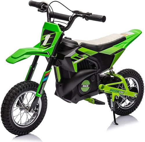 Motocicleta eléctrica todoterreno de 24 V para niños, motor de 250 W, 13.6 MPH, motocross de velocidad rápida, asiento de cuero, acelerador de