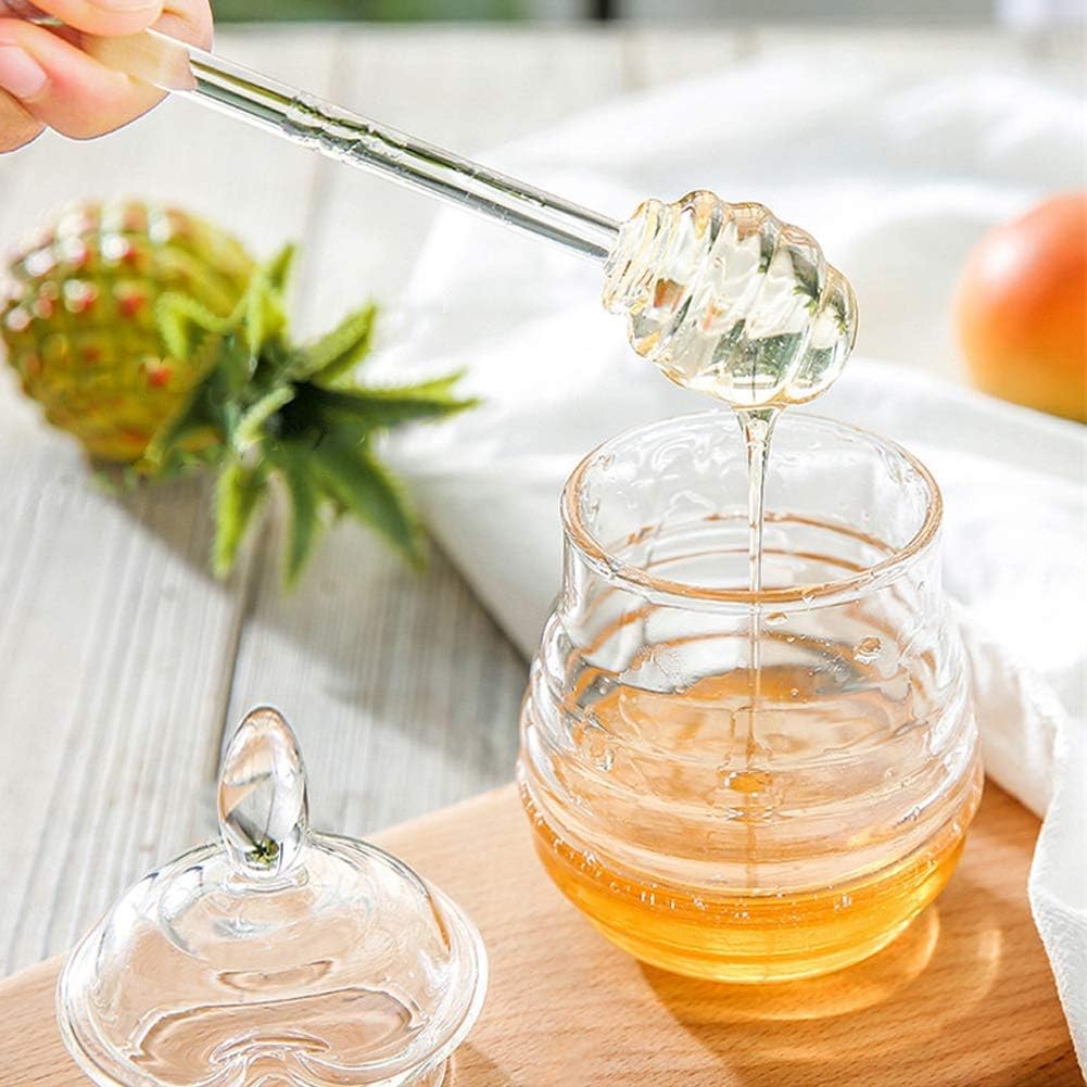 Cheet enterprise Honey jar acrylic with dipper and lid - bee honey pot for Jam/Jelly/Syrup/Home/Kitchen (Pack of 1)(250ml) 2