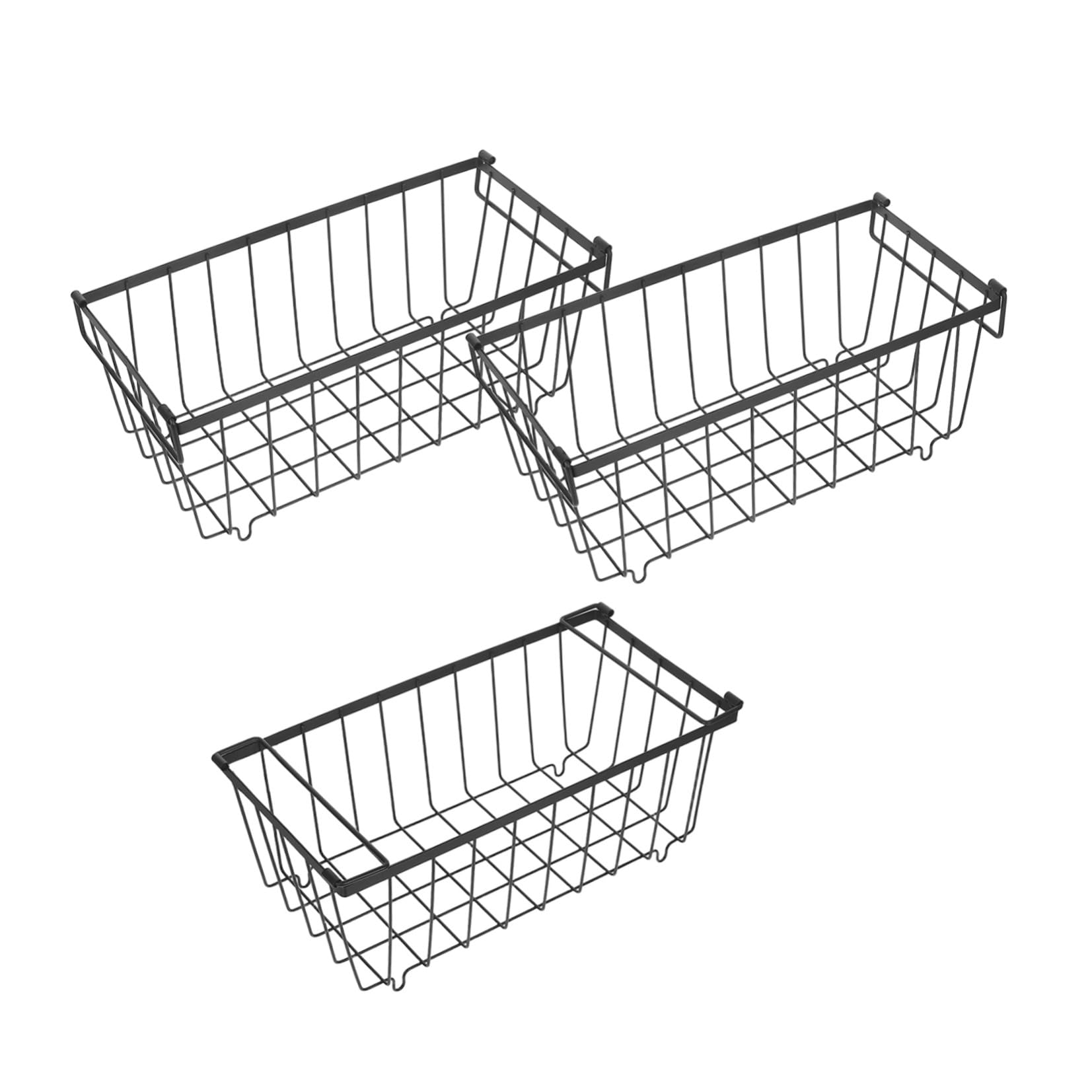 3 Pezzi Cestino Organizer per Frigorifero in Ferro Nero Manici