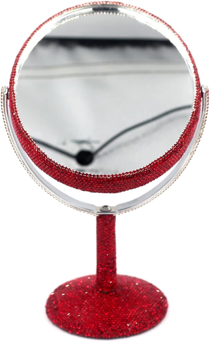 Espejo de maquillaje ovalado de metal con aumento 2X, giratorio, rojo miniatura 5