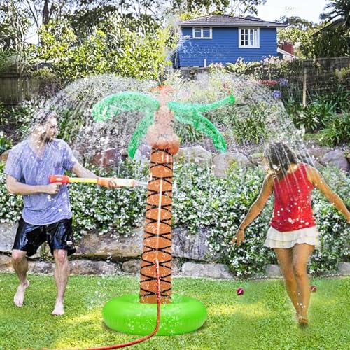 61' Inflatable Palm Tree Backyard Sprinkler for Kids, Spray Water Pool Toy Inflatable sprinkler for yard Outdoor Hawaiian Party Coconut Tree for Lawn...