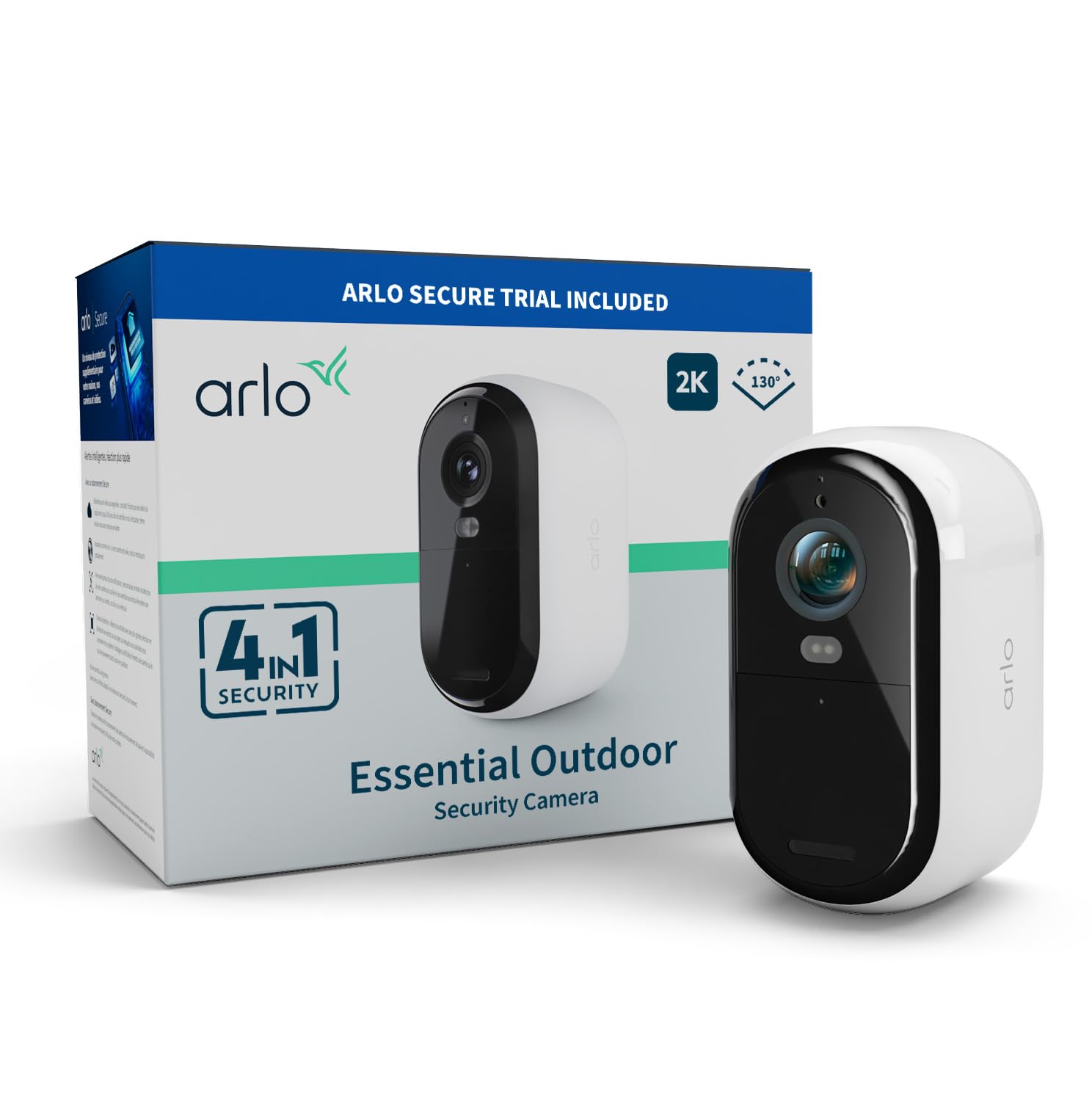 Arlo Essential 2 2K Cámara WiFi Exterior 2K sin Cables, 6 Meses de batería, visión Nocturna en Color, luz, Sirena, Audio bidireccional, Blanca
