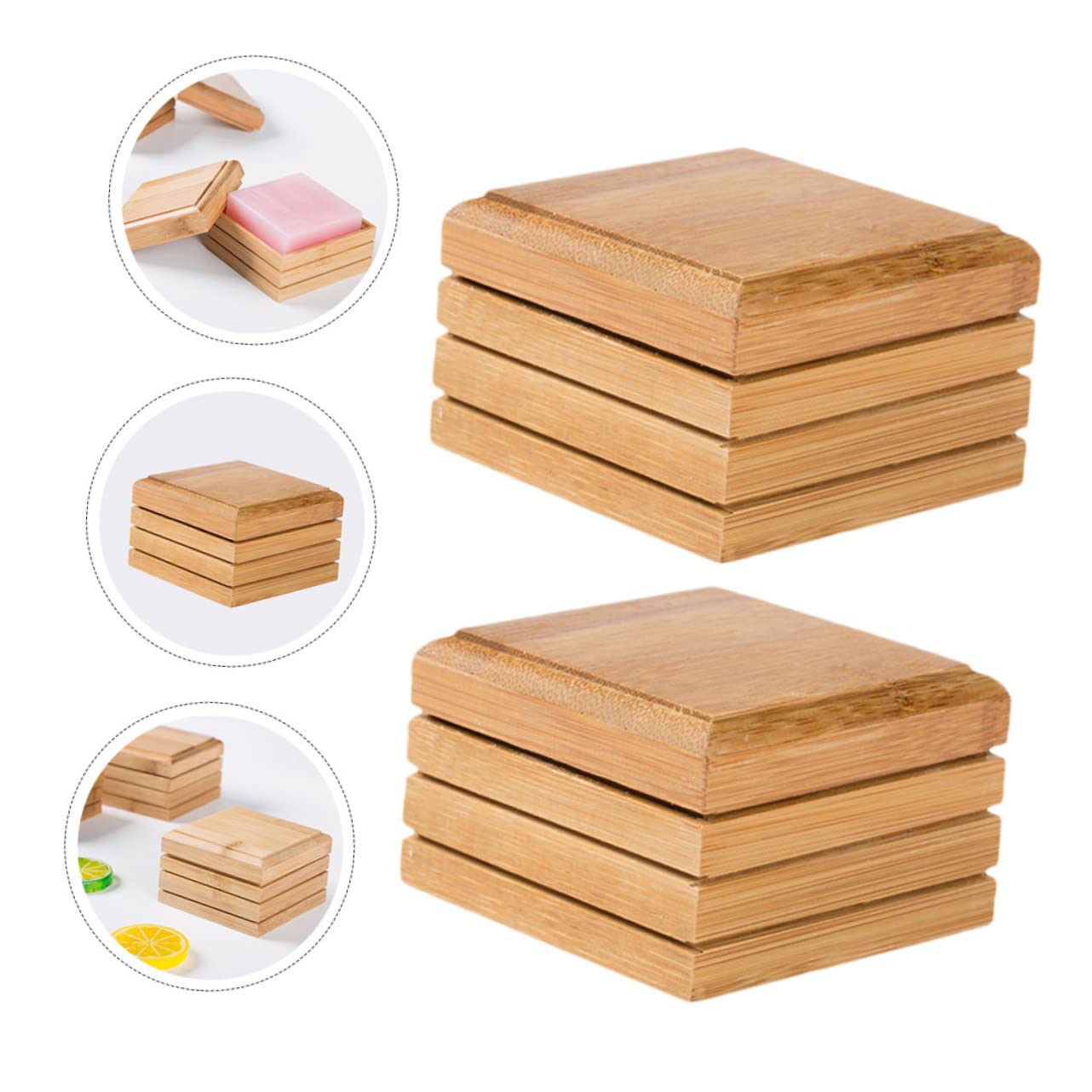4piezas Jabonera De Bambú Ecológica Drenaje Soporte para Jabón Natural para Baño y Cocina