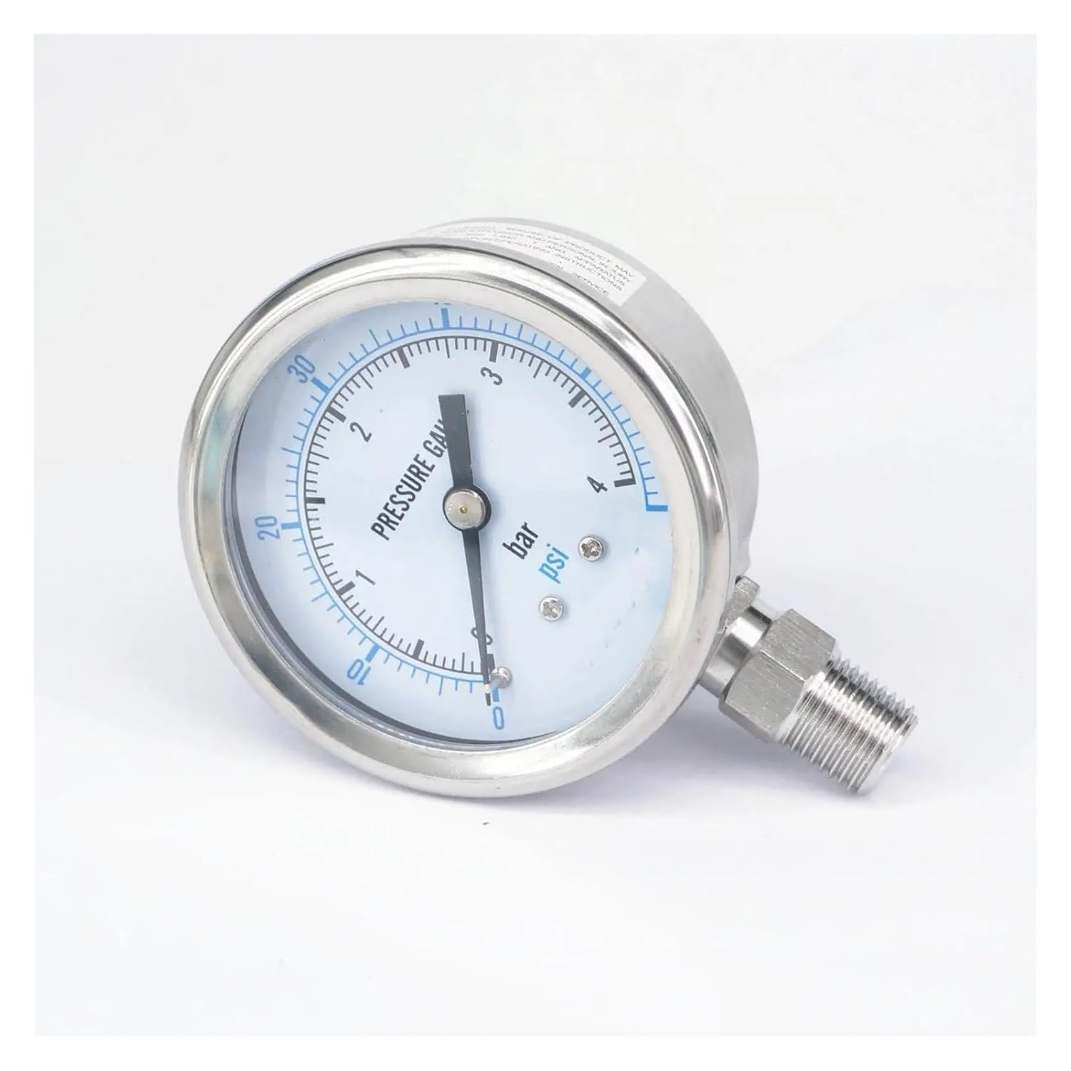 0-4bar 1/4" BSPT オス 60mm ダイヤル圧力計 304 ステンレス Bar PSI N2 スチーム醸造空気
