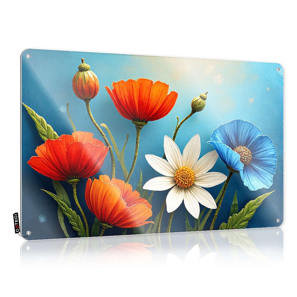 Tapestry Camping Plaque - Colorful Flowers Bloom Against A Blue Sky. Housewarming Rustic Wall Hanging(20X30CM)