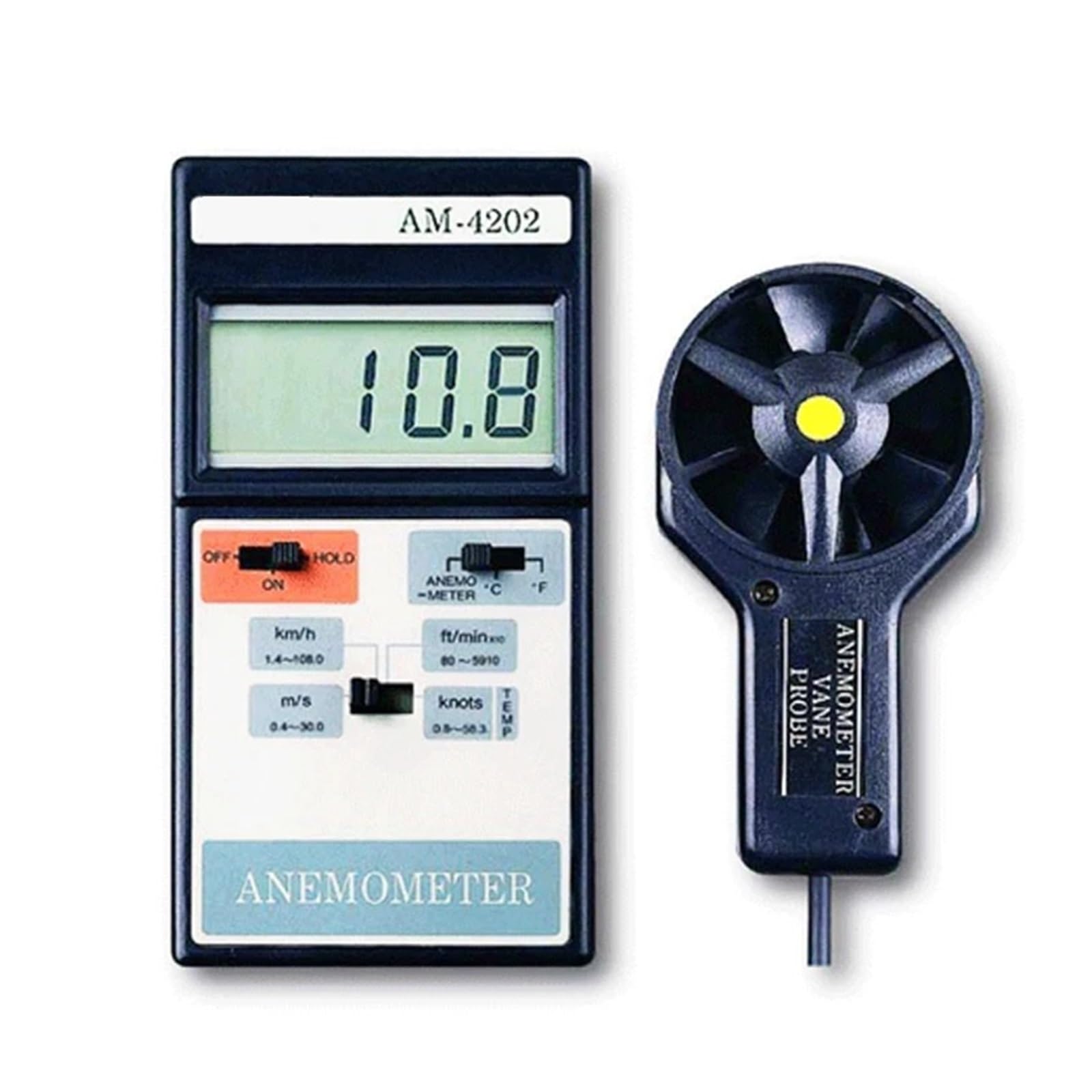 Anemometry, Anemometr skrzydełkowy z czujnikiem termopary typu K o przepływie 0,4-30,0 m/s i gołą głowicą