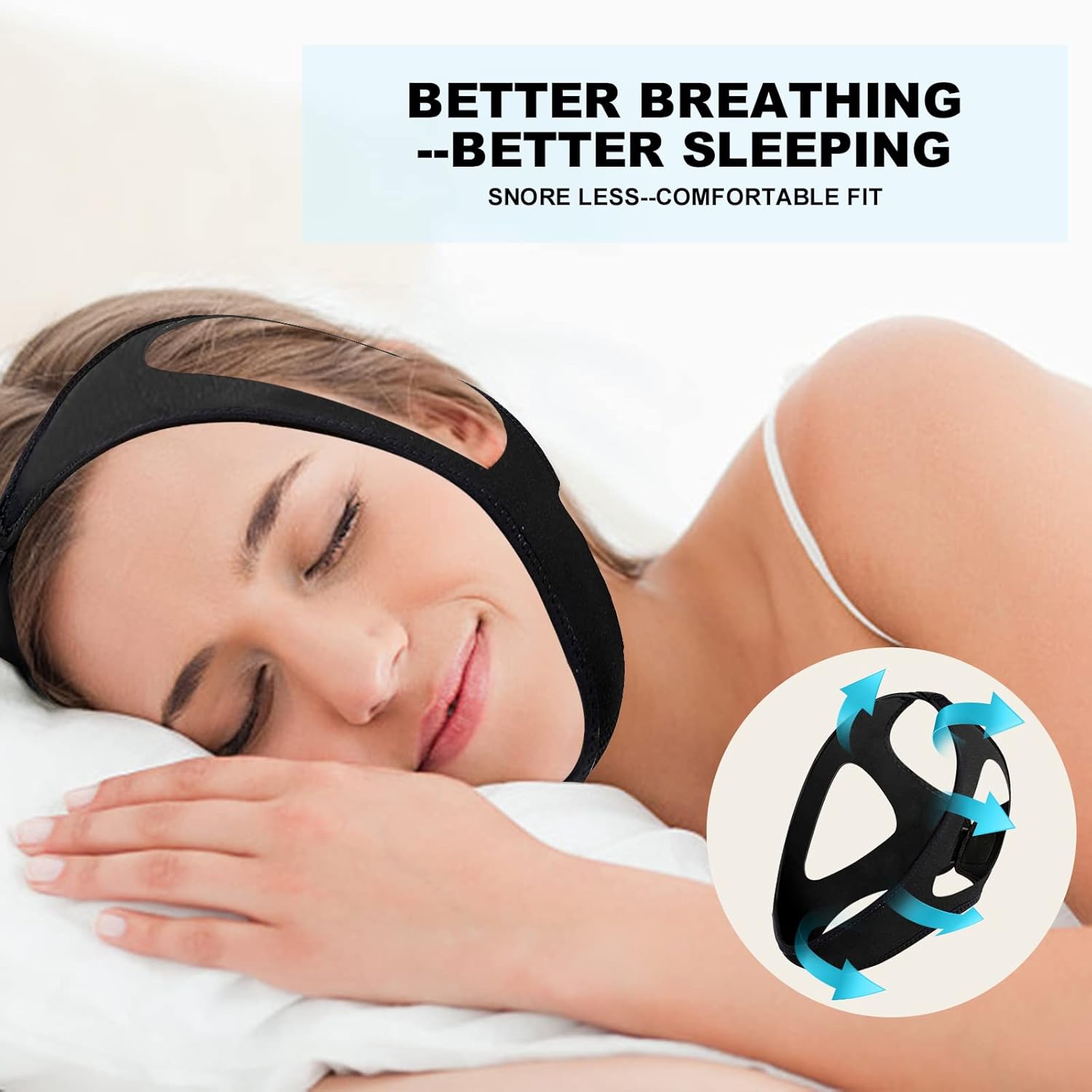 Anti-Snore Chin Strap Devices, Chin Strap for Sleeping Comfortable Snoring Solution, Breathable and Adjustable for Men and Women - Black11 - Image 6