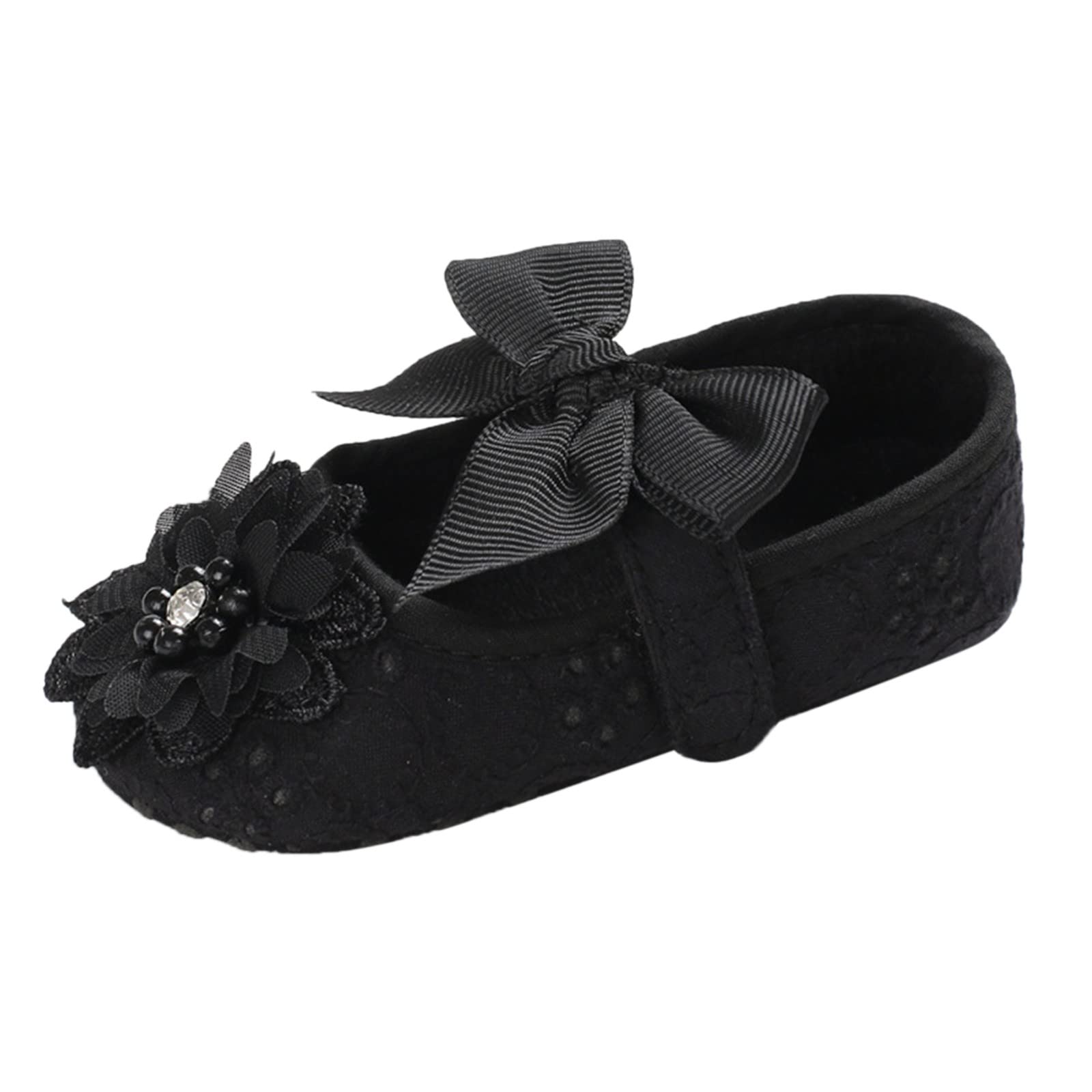 Fashion Girls Princess Exquisite Solid Color Flower Bow Shoes Baby Toddler Shoes Youth Soccer Cleats Size 3 (Black, 5 Infant)