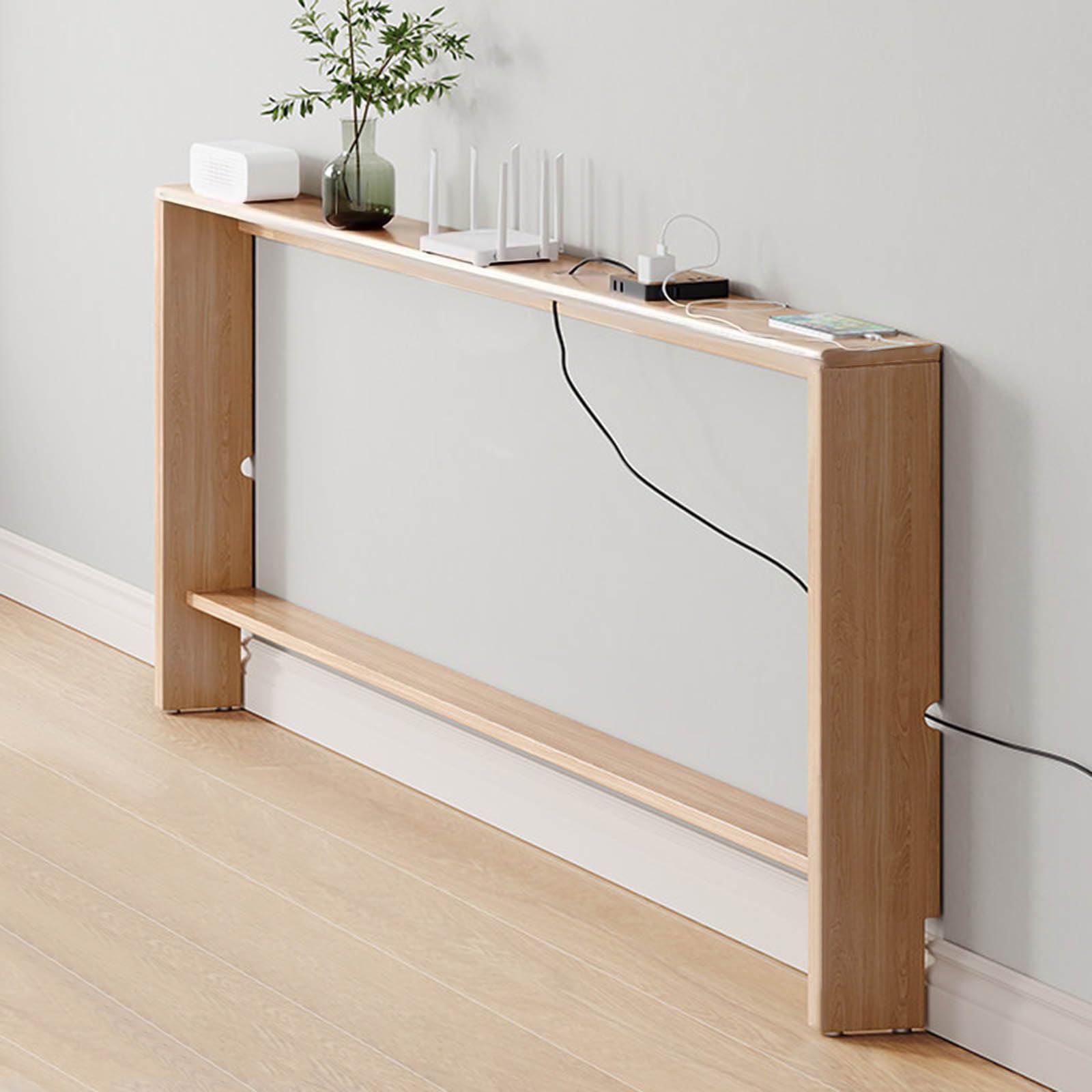 uofgcru Console Table, Narrow Sofa Table with Cable Management, Unique Wooden entryway,Under Window Bookshelf, Short Bookshelf for Living Room/Foyer(Natural wood - 100x15x69cm)
