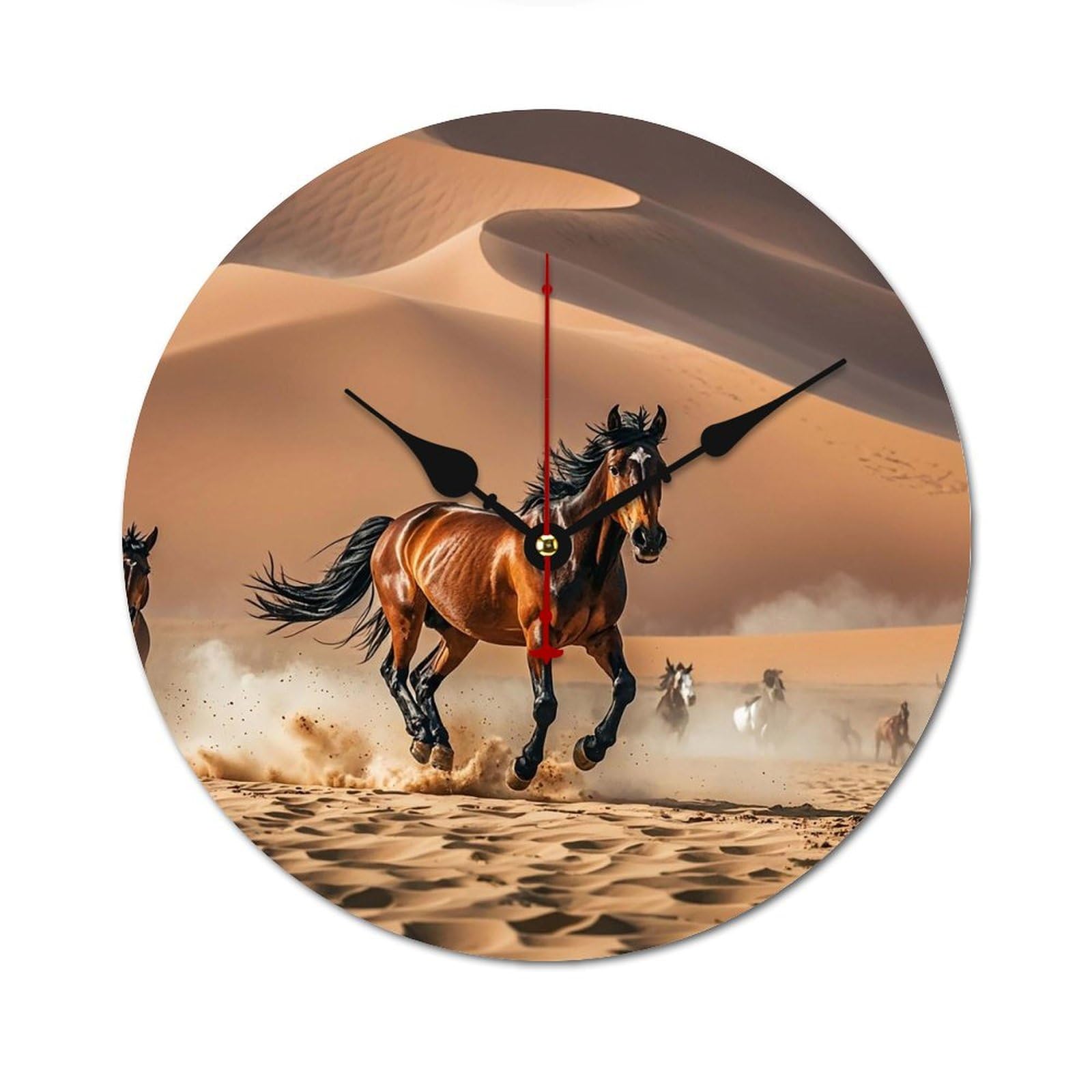 Horloge murale moderne en bois chevaux ronde sans échelle déco design