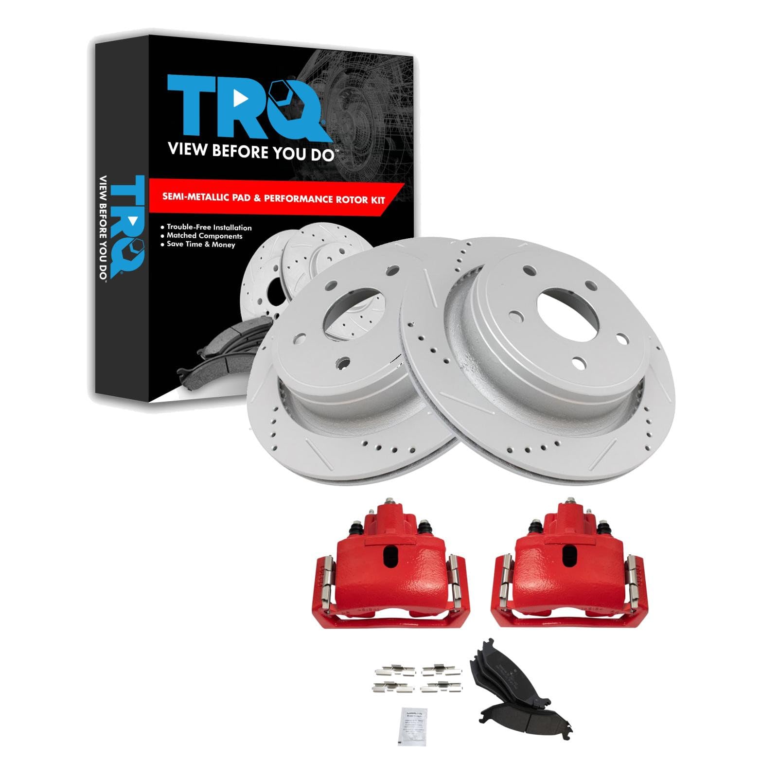 TRQ Performance Rear Brake Pad &amp; Rotor Kit Compatible with 2007-2009 Chrysler 2002-2010 Dodge 2011-2018 Ram