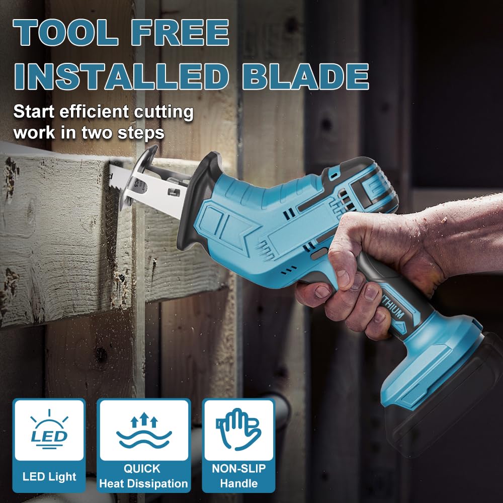 Scie récipro sans fil pour batterie Makita 18 V (sans batterie), MAX 3500 SPM, moteur sans balais avec 4 lames de scie pour bois, PVC et métal