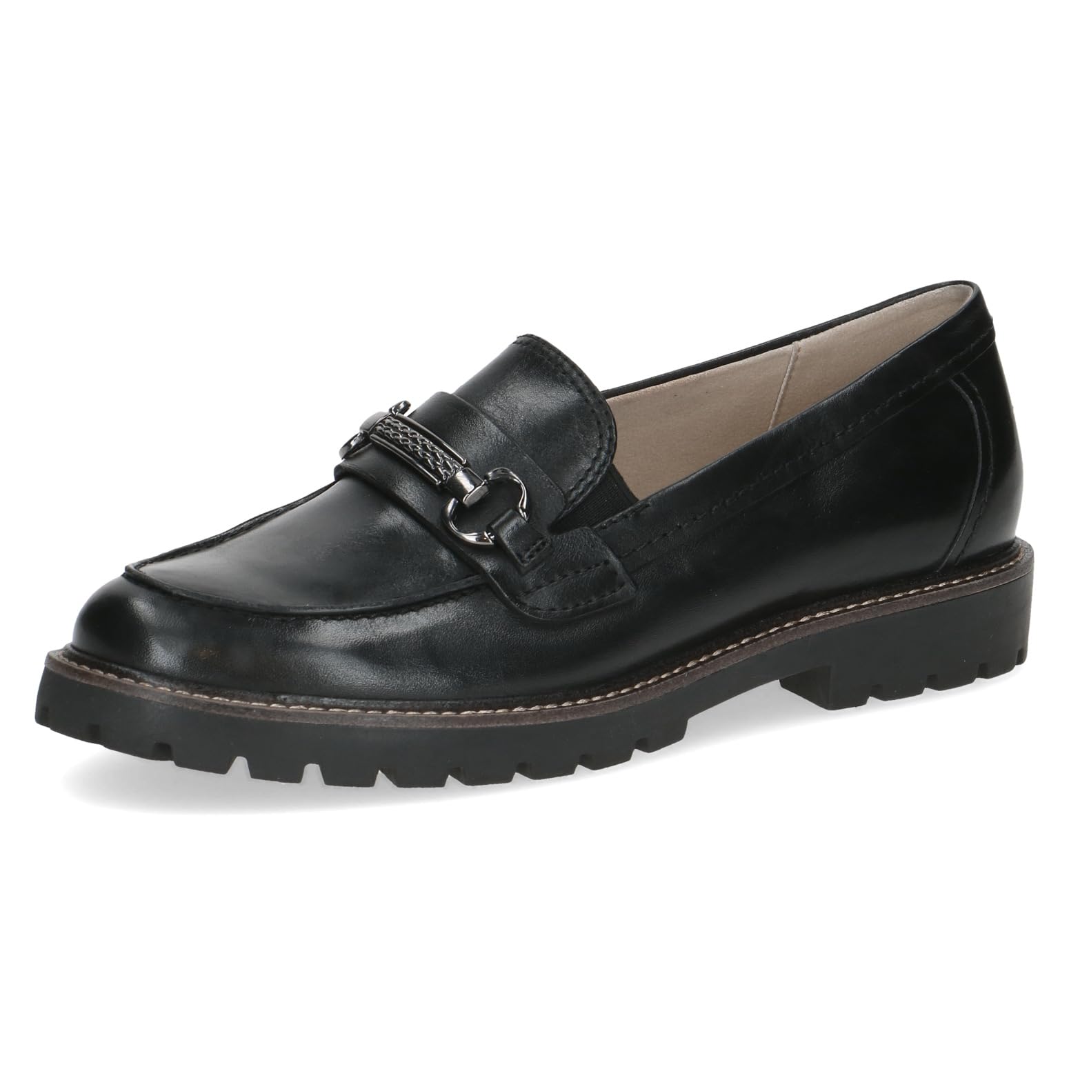 CAPRICE Women's Leather Loafers with Decorative Buckle, Black (Black Nappa), 3.5 UK