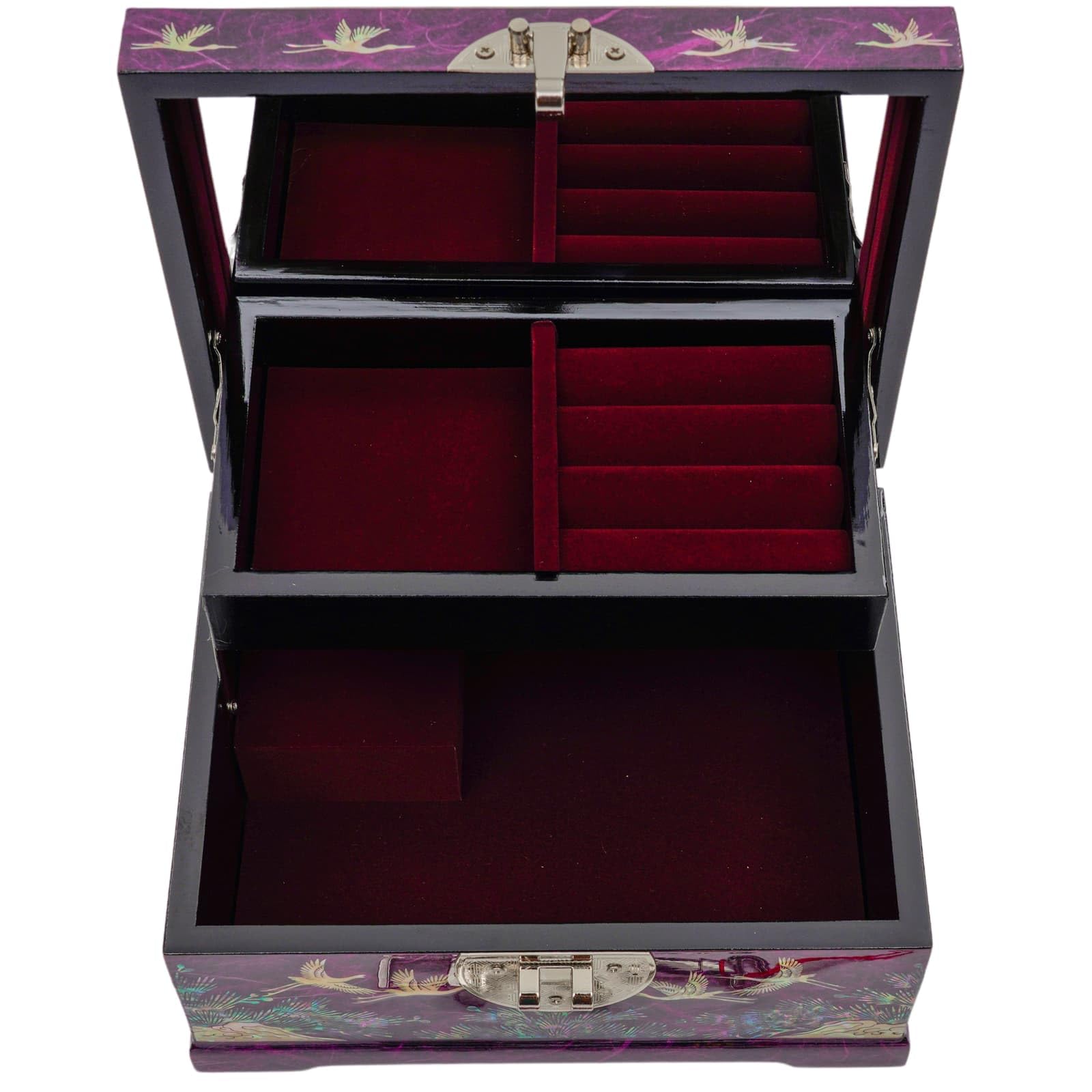 February Mountain Boîte à bijoux à musique en nacre coréenne – Grue et motif floral fabriquée à la main – Joue Arirang – Cadeaux uniques pour maman, sœur, épouse et grand-mère (violet)