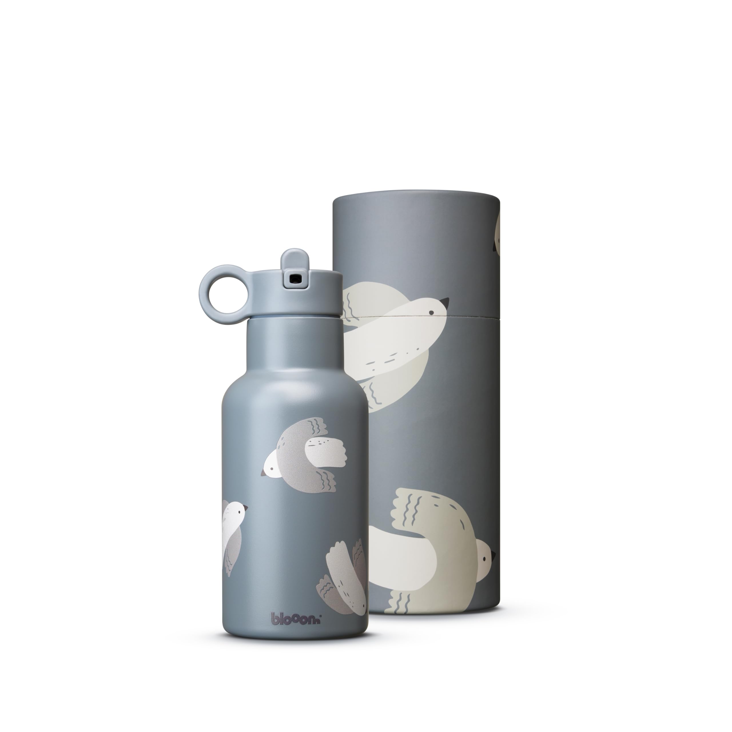 Blooom Botella de Agua Para Niños | Botella Termica Acero Inoxidable Con Pajita | Duradera, a Frueba de fugas y Fácil de Usar | Libre de BPA | Diseño Holandés (Pájaros, 350ml)