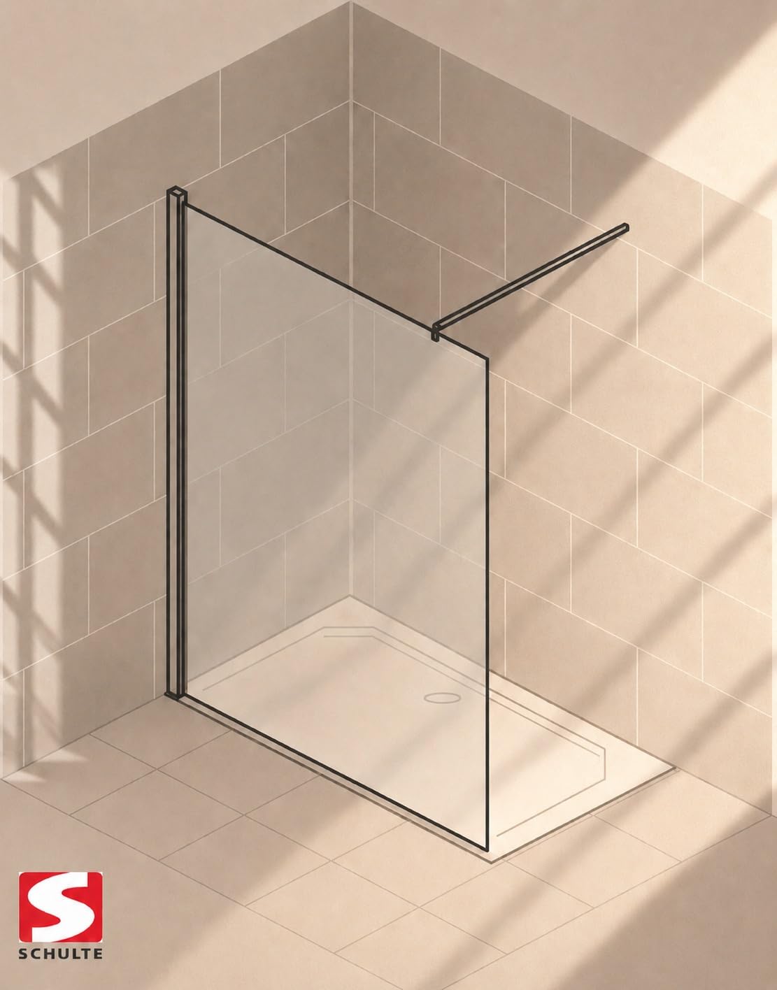 Schulte paroi douche italienne 120x190 chromé barre 122 cm, réversible 6mm | verre trempé barre recoupable plage de réglage 116.7-120.0 cm