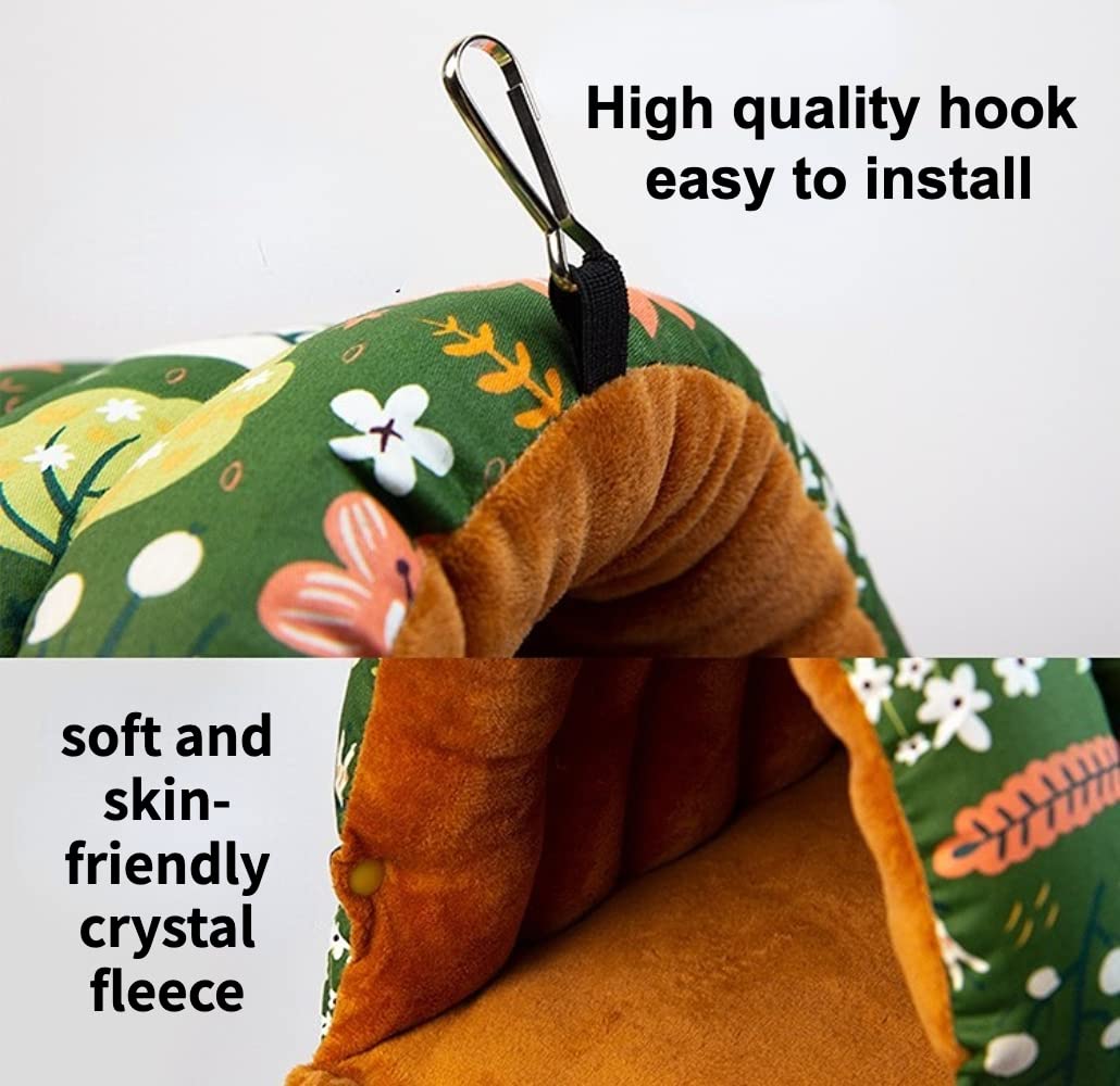 Hamaca colgante de invierno para loro, cama para dormir, cama para loro, escondite, lavable, para loro, periquito, cacatúas, periquitos, periquitos, periquitos, pájaros de apornis (L, verde bosque)