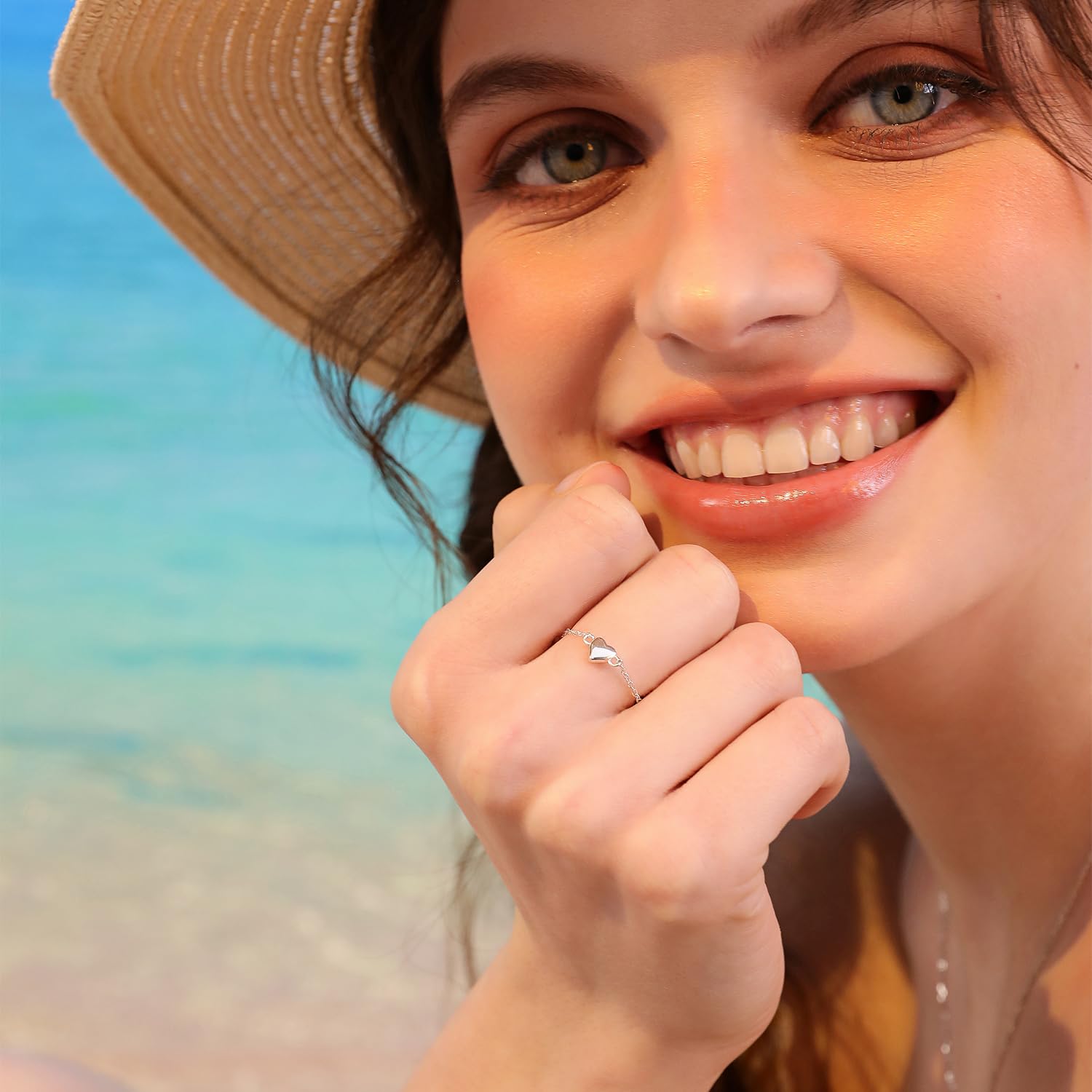 Meissa Bague chaîne cœur bagues en or non ternissantes pour femmes bague à bille roulante taille ajustable bague chaîne maillons